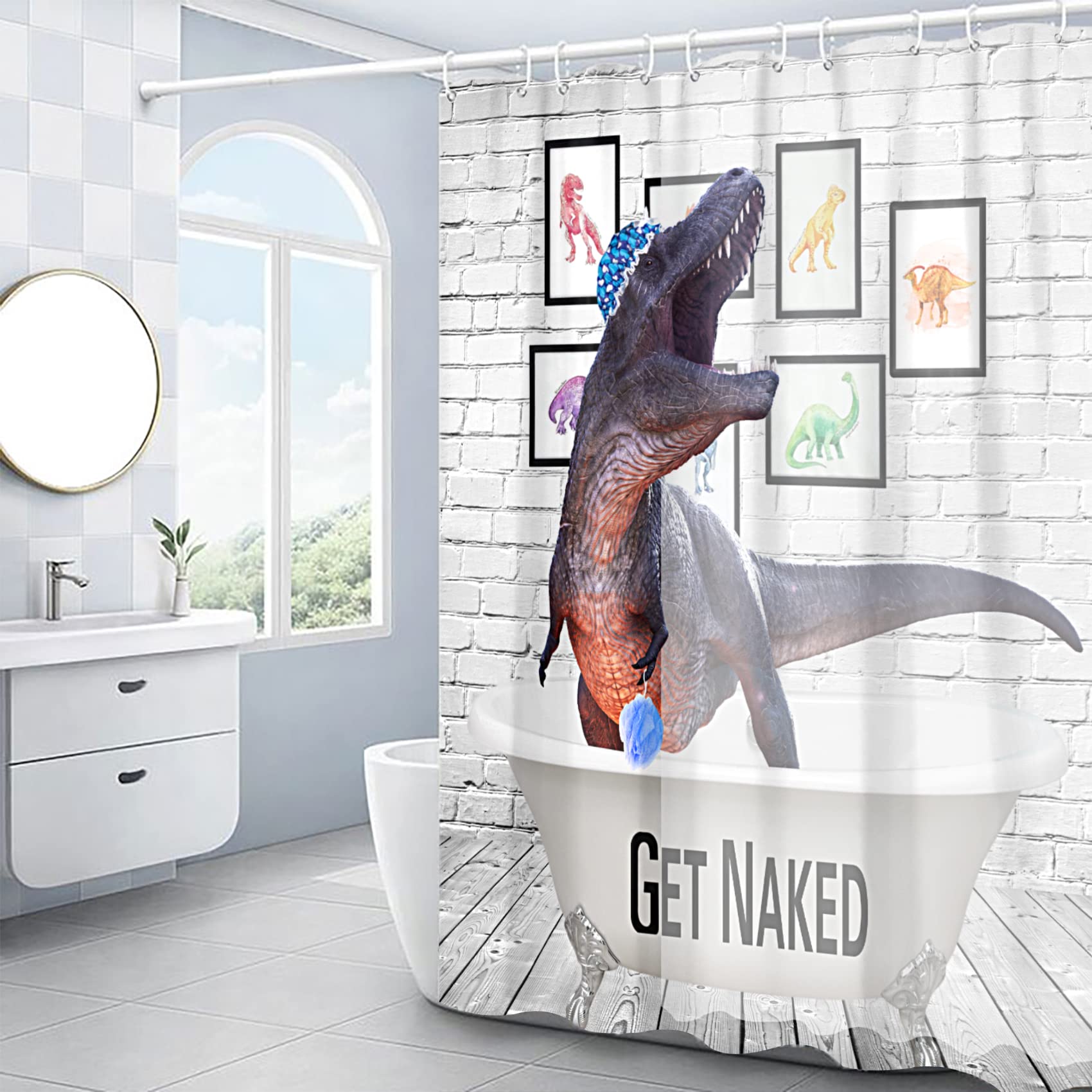 Dinosaur Shower Curtain - Fun Dino Monster Bathroom Decor for Kids, Waterproof Fabric with 12 Hooks, 72x72 Inches - Perfect for Children's Bathroom, Dinosaur Theme Party & Playful Home Decor