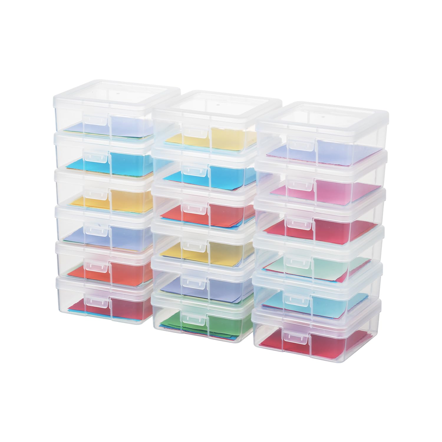 Stackable Plastic Clear Storage Box Containers with Latching Lid - 18 Pack Small Clear Organizer for Art Crafts, Pencils, Legos, Crayons, Beads & Jewelry - Perfect for Home, Office & Classroom Organization