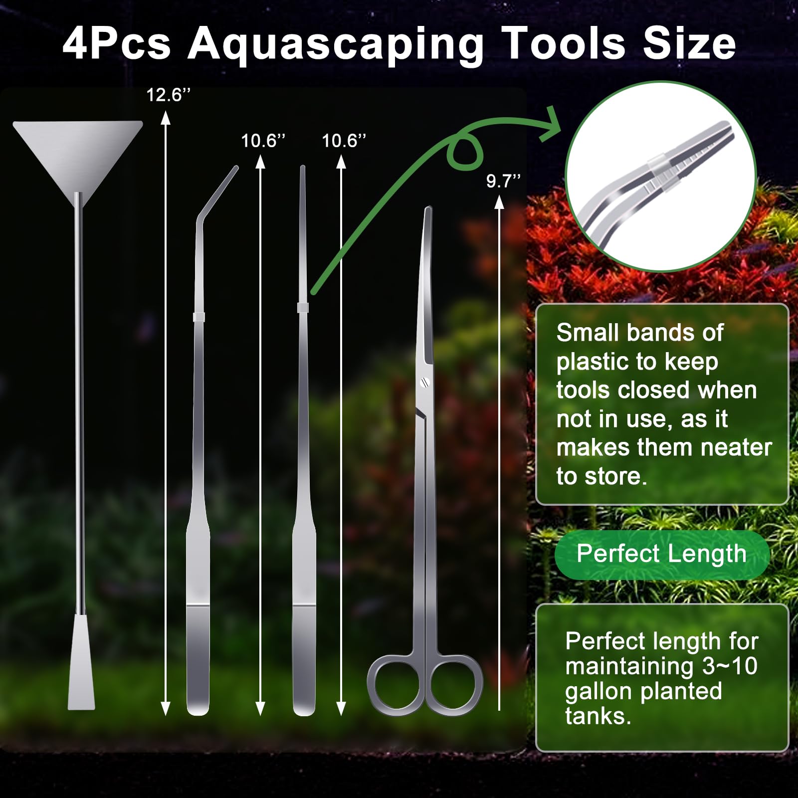 4Pcs Aquascaping Tools Kit - Long Tweezers, Scissors & Algae Scraper for Aquarium Plants & Fish Tank Maintenance