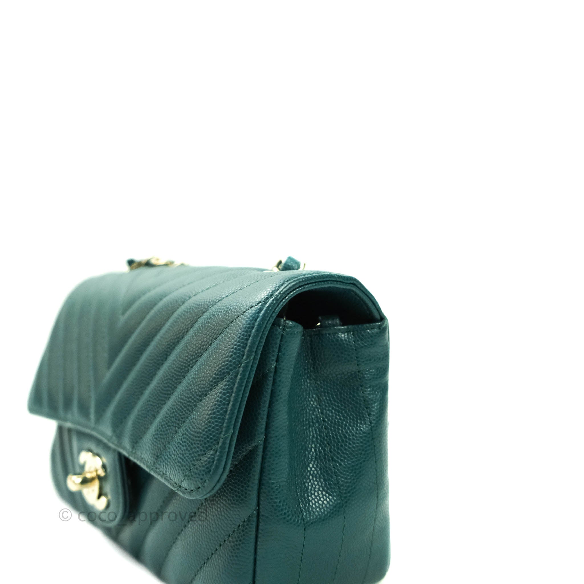 Chanel Chevron Mini Rectangular Caviar Leather Flap Bag - Dark Green with Gold Hardware | Luxury Crossbody Purse for Women, Perfect for Evening Events & Date Nights