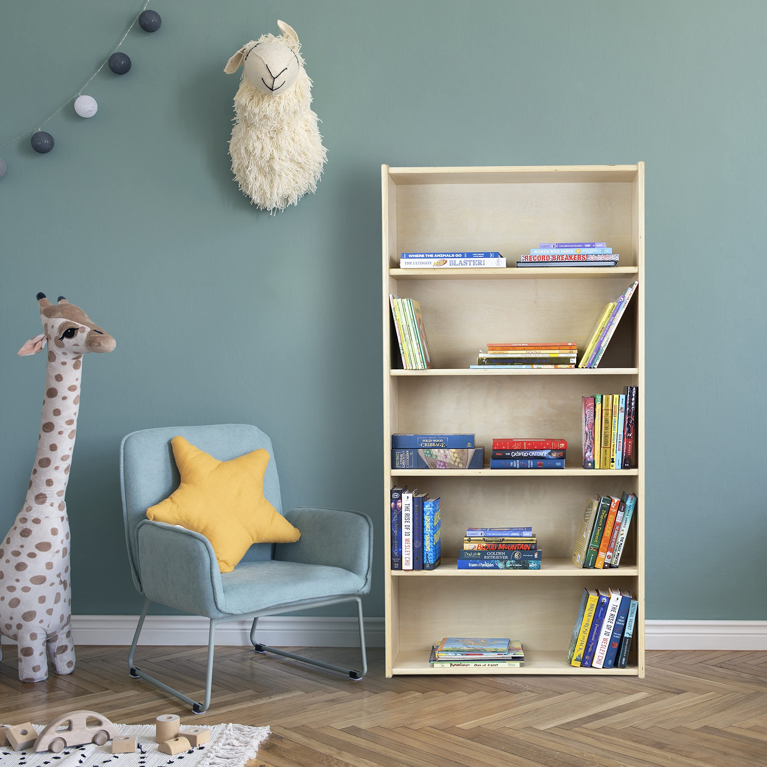 5-Tier Classic Birch Wood Book Shelf - Natural Wooden Wall Organizer for Books, Toys, Office & Kids Supplies (60 Inch) - Perfect for Home, Office, Nursery & Playroom Organization
