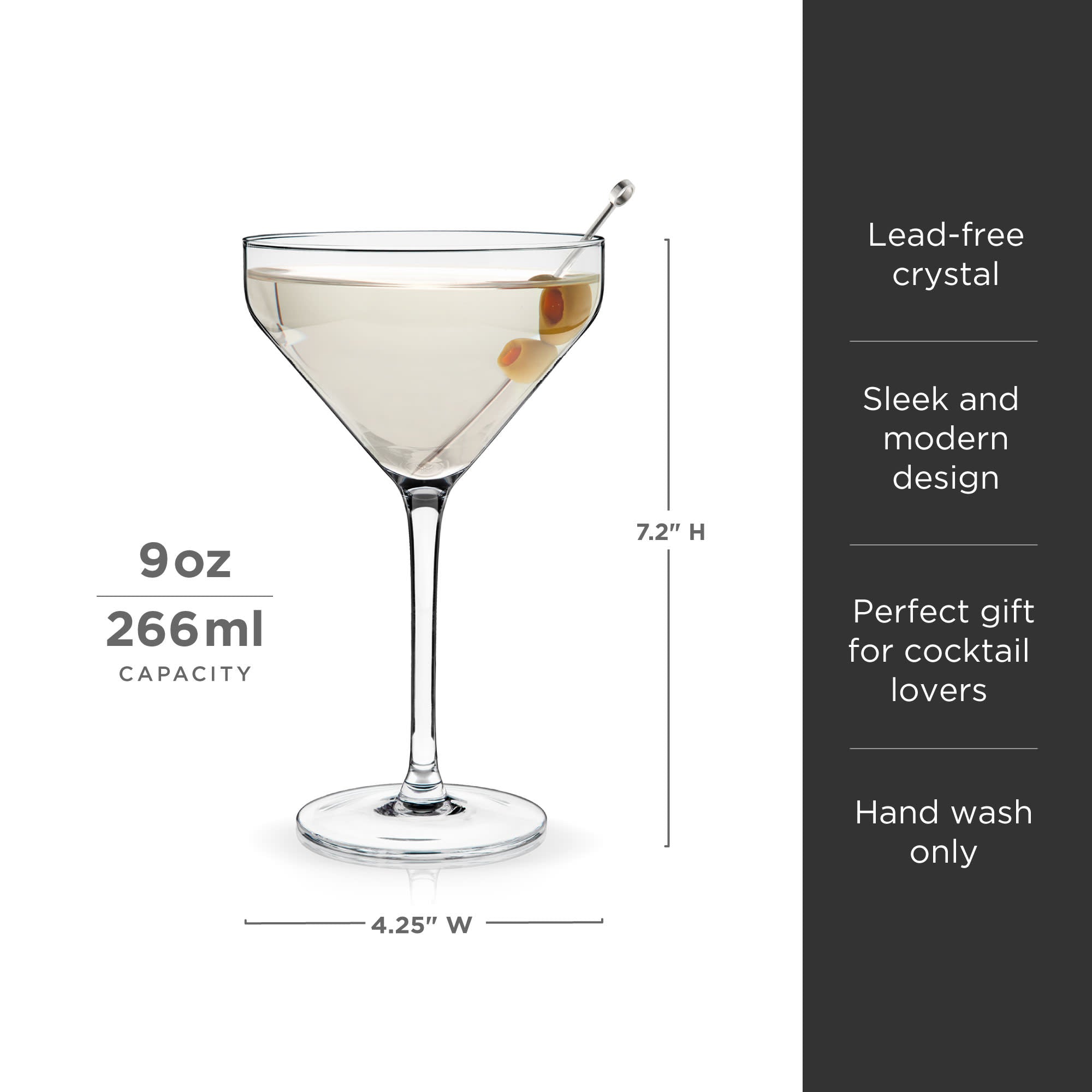Raye Angled Crystal Martini Glasses Set of 2 - Elegant Cocktail Glasses for Martini, Margarita & Champagne - Perfect for Parties, Weddings & Home Bar Decor