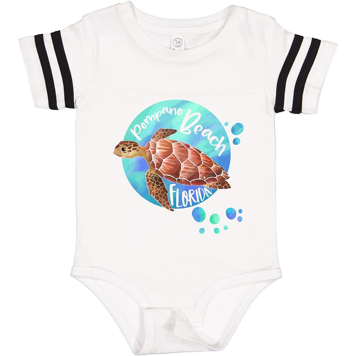 Inktastic Pompano Beach Florida Swimming Sea Turtle with Bubbles Baby Bodysuit - Soft Cotton Infant Onesie for Beach Vacations & Summer Outfits