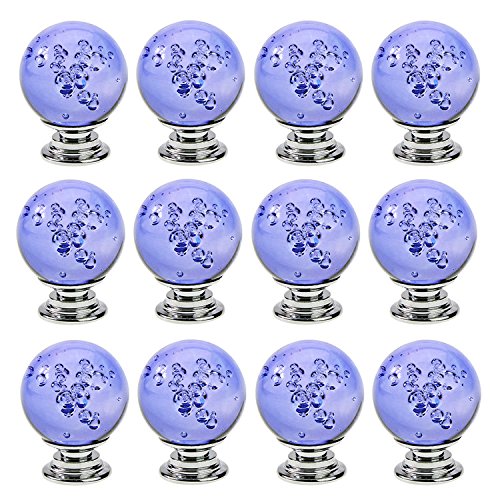 Elegant Purple Crystal Glass Ball Cabinet Knobs - Set of 12 for Kitchen, Wardrobe, Dresser & Drawer - Decorative Bubble-Shaped Handles for Home & Office Furniture Upgrade