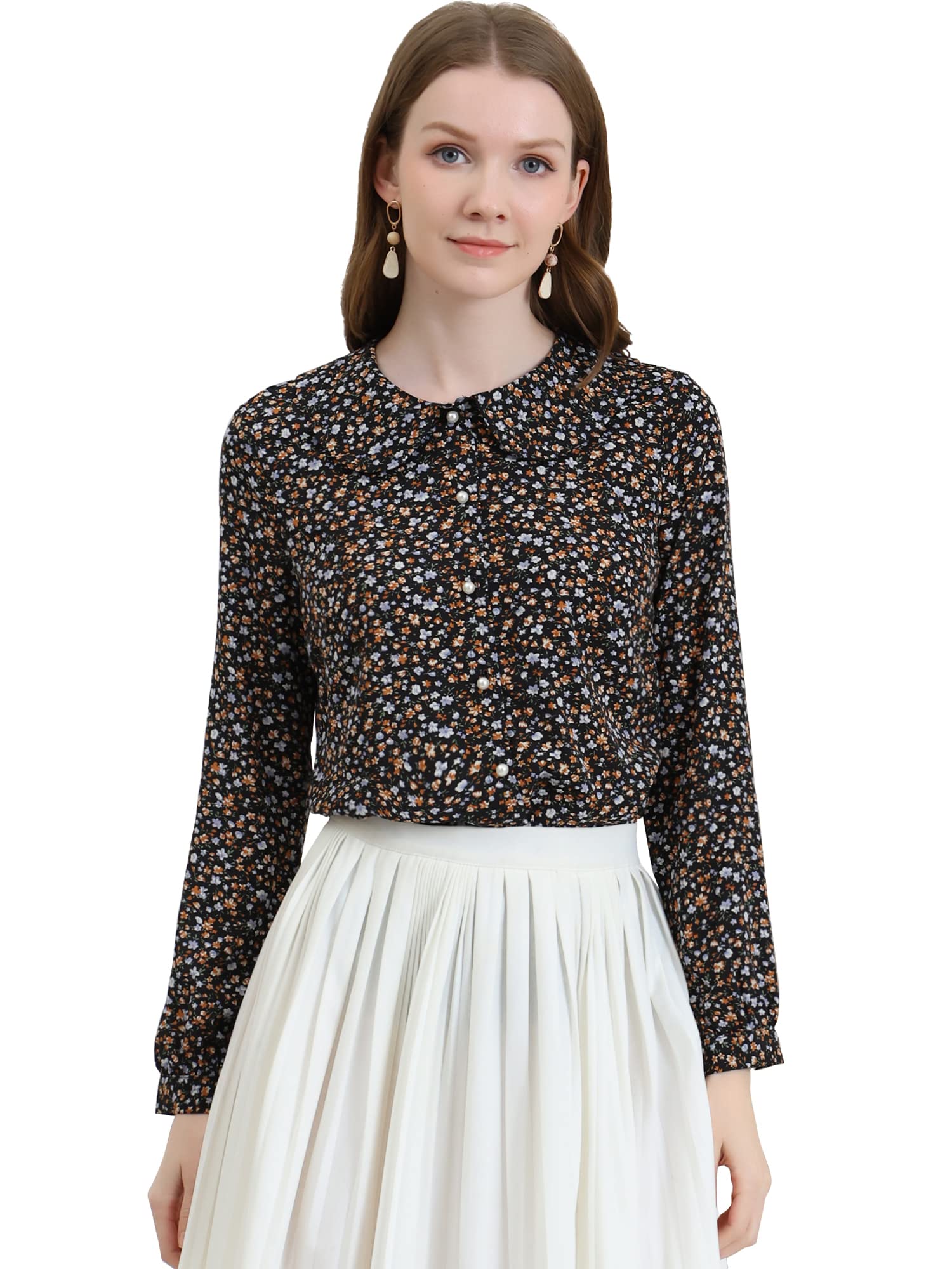 Allegra K Women's Floral Print Peter Pan Collar Casual Button Down Shirt - Perfect for Office Wear, Spring Outfits & Everyday Fashion