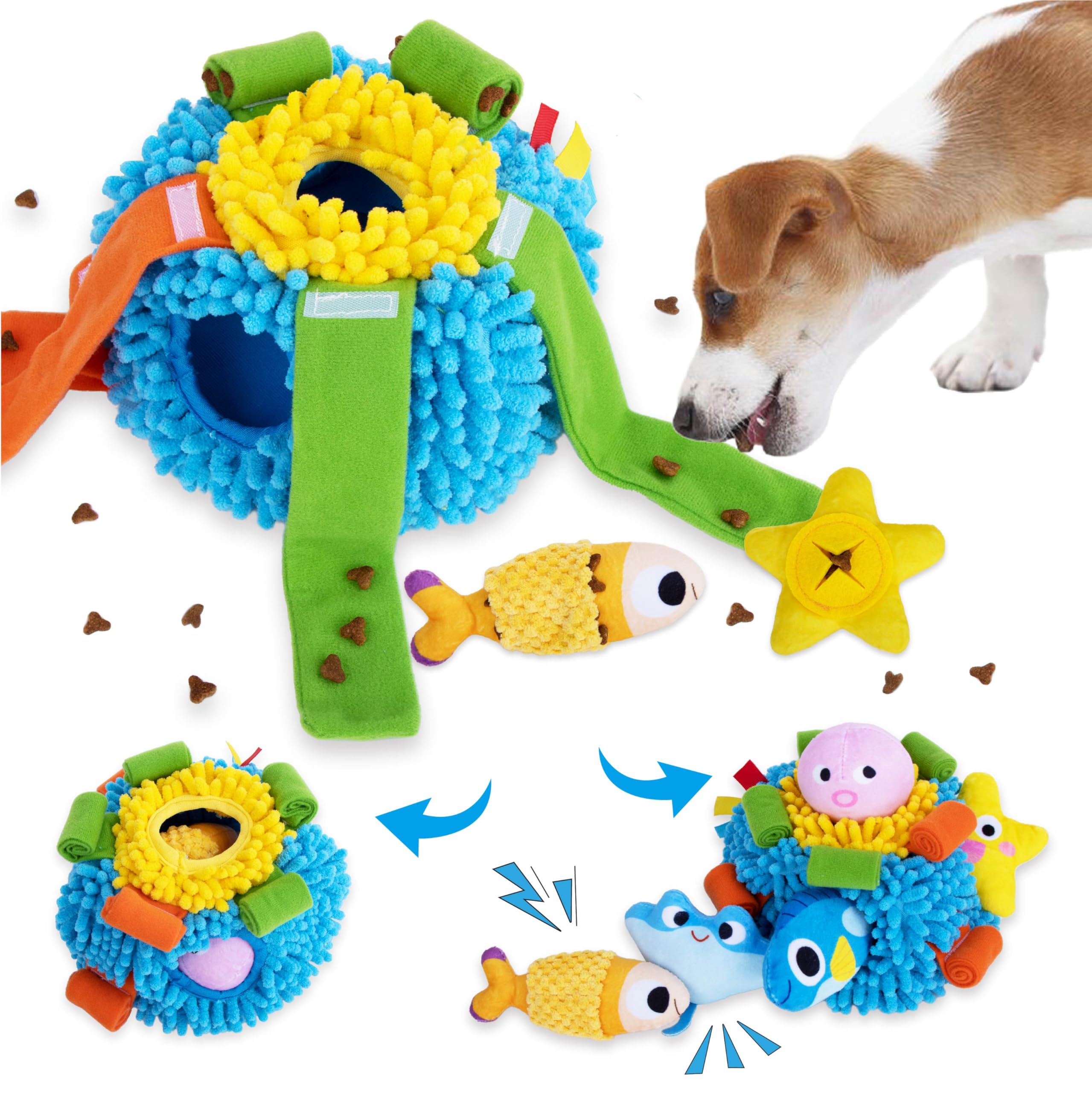 Interactive Squeaky Dog Snuffle Toys - Hide & Seek Puzzle Plush for Small & Medium Dogs | Mental Stimulation & Enrichment Treat Toys | Perfect for Indoor Play, Training, and Anxiety Relief