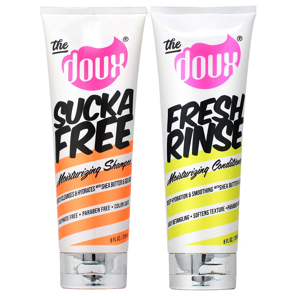 The Doux SUCKA FREE Moisturizing Shampoo & FRESH RINSE Hydrating Conditioner Set - 8oz for Curly, Coily & Natural Hair - Salon Quality Hair Care for Daily Wash & Styling