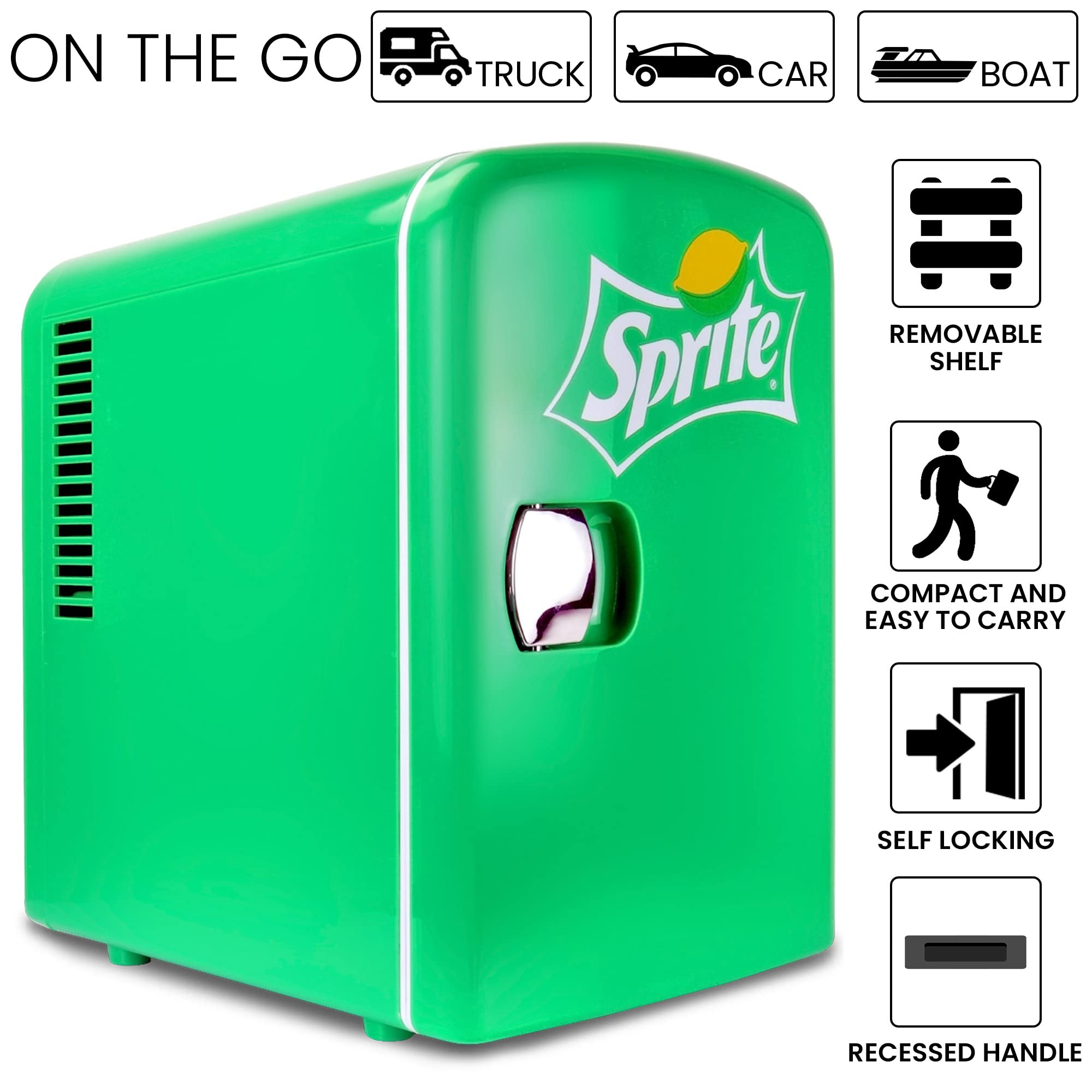 Koolatron Sprite Mini Fridge 4L - Portable Thermoelectric Cooler with Iconic Sprite Logo - Dual Power 110V AC/12V DC - Compact Green Refrigerator for Skincare, Snacks & Drinks - Perfect for Home, Office, Car & Dorm Use