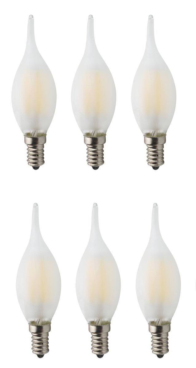 JCKing 6-Pack Dimmable E12 LED Filament Vintage Light Bulbs - 6W (60W Equivalent) Warm White Frosted Candle Bulbs for Chandeliers, Ceiling Fans & Home Decor - AC 110-130V SES Candle Light Bulbs Replacement