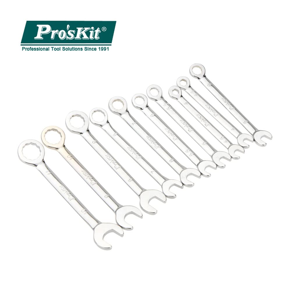 Pros'Kit HW-609B 10-Piece Mini Electronic Combination Metric Wrench Set - Precision Hardware Repair Tool Kit for Electronics, Bicycles & Small Appliances - Ideal for DIY, Home Maintenance and Professional Technicians