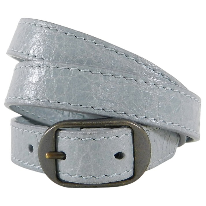 Balenciaga Light Ice Blue Giant Stud Triple Wrap Leather Bracelet for Women - Luxury Fashion Accessory for Parties, Gifts & Everyday Wear