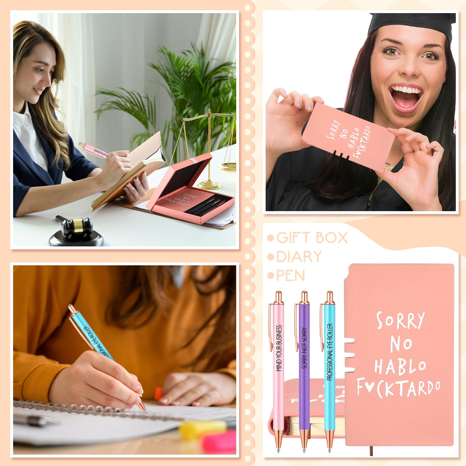 5-Piece Funny Sarcastic Journal Set with Pens - Pink Notebook Gift Box for Women, Coworkers & Wife - Office Humor, Christmas Present & Daily Writing Companion