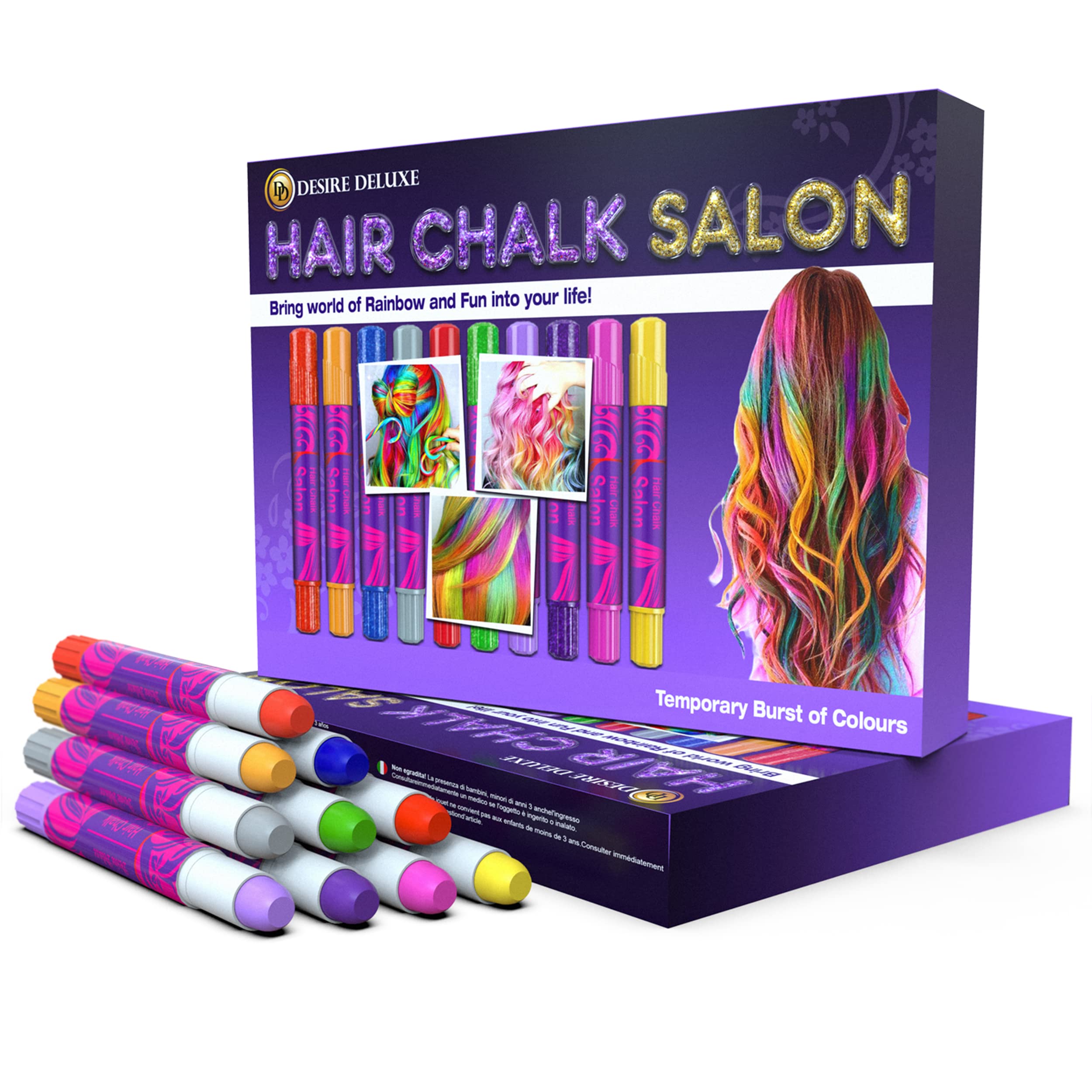 10 Colors Temporary Hair Chalk Set for Girls - Non-Toxic Washable Hair Dye Pens for Kids Age 5-13 - Perfect for Parties, Halloween, Cosplay & DIY Styling (Blue, Green, Grey, Pink, Purple)