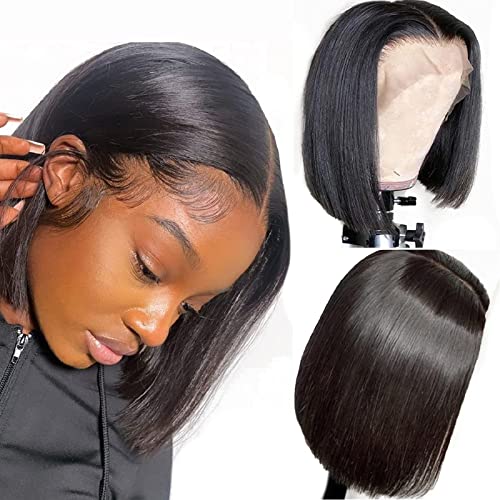 13x5x2 Short Bob Lace Front Wig with Middle Part & Pre-Plucked Baby Hair | 10 Inch 150% Density 10A Brazilian Virgin Human Hair Wig for Black Women | Perfect for Daily Wear, Cosplay & Special Occasions
