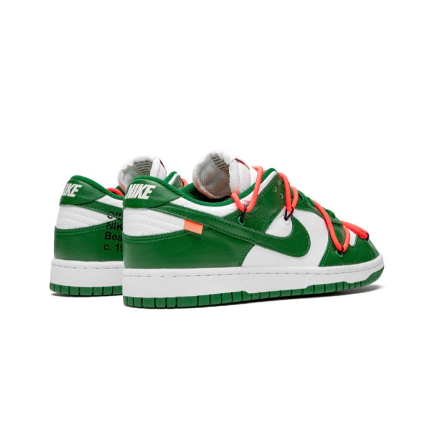 Off White x Nike Dunk Low Leather Sneakers - White & Pine Green Colorway - Limited Edition Collaboration - Perfect for Streetwear & Sneaker Collectors