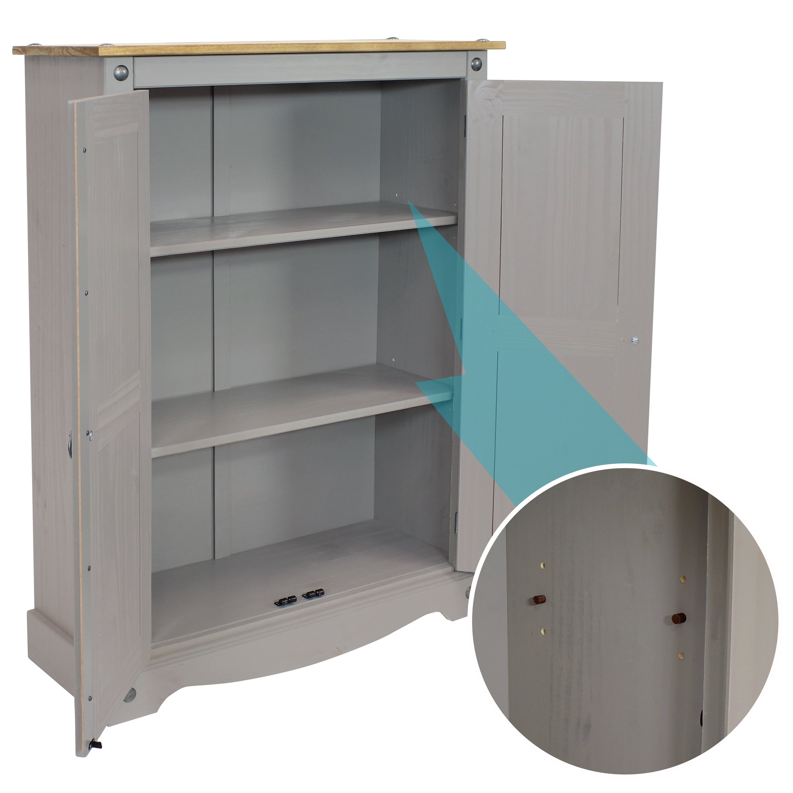 Sunnydaze 2-Door 2-Shelf Solid Pine Storage Cabinet in Gray - 43 Inches Tall | Perfect for Pantry, Kitchen, Bathroom, or Garage Organization