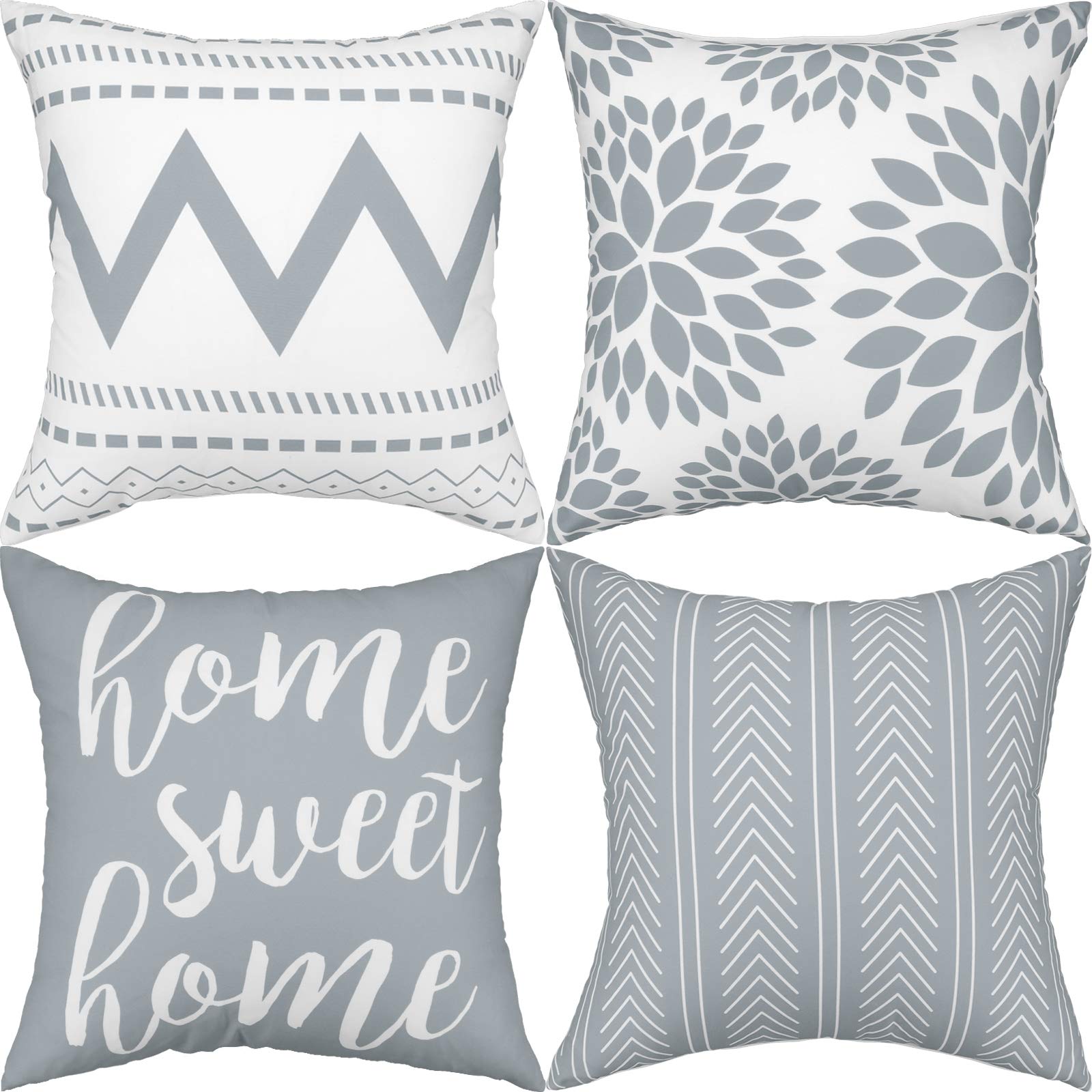 Gusgopo 18x18 Inch Throw Pillow Covers Set of 4 - Modern Geometric Square Cushion Cases for Outdoor, Couch, Sofa, Bedroom & Car Decor - Grey Home Accent Pillows