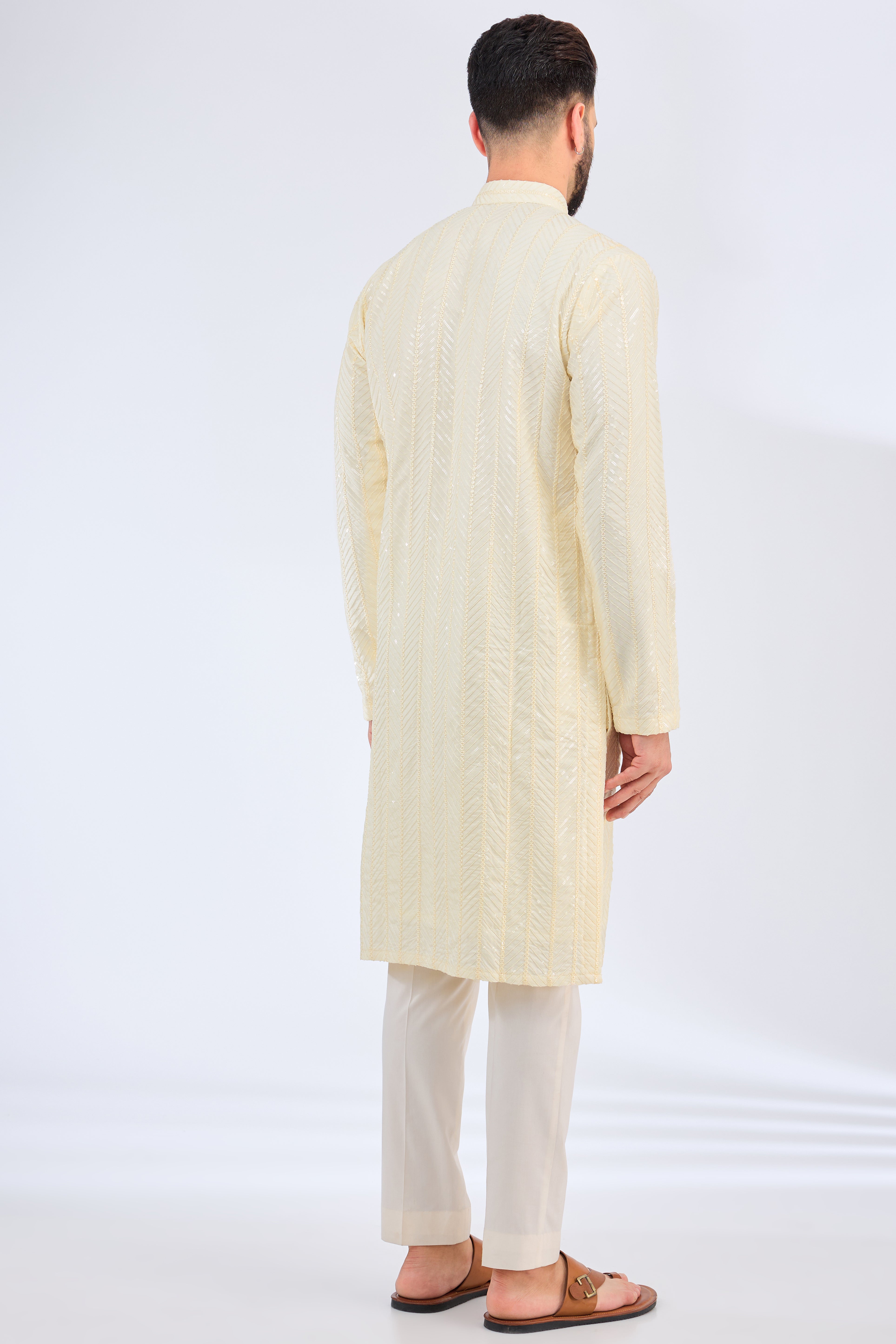 Elegant Ivory Cream Sequin Embroidered Kurta for Women - Perfect for Festivals, Weddings & Special Occasions