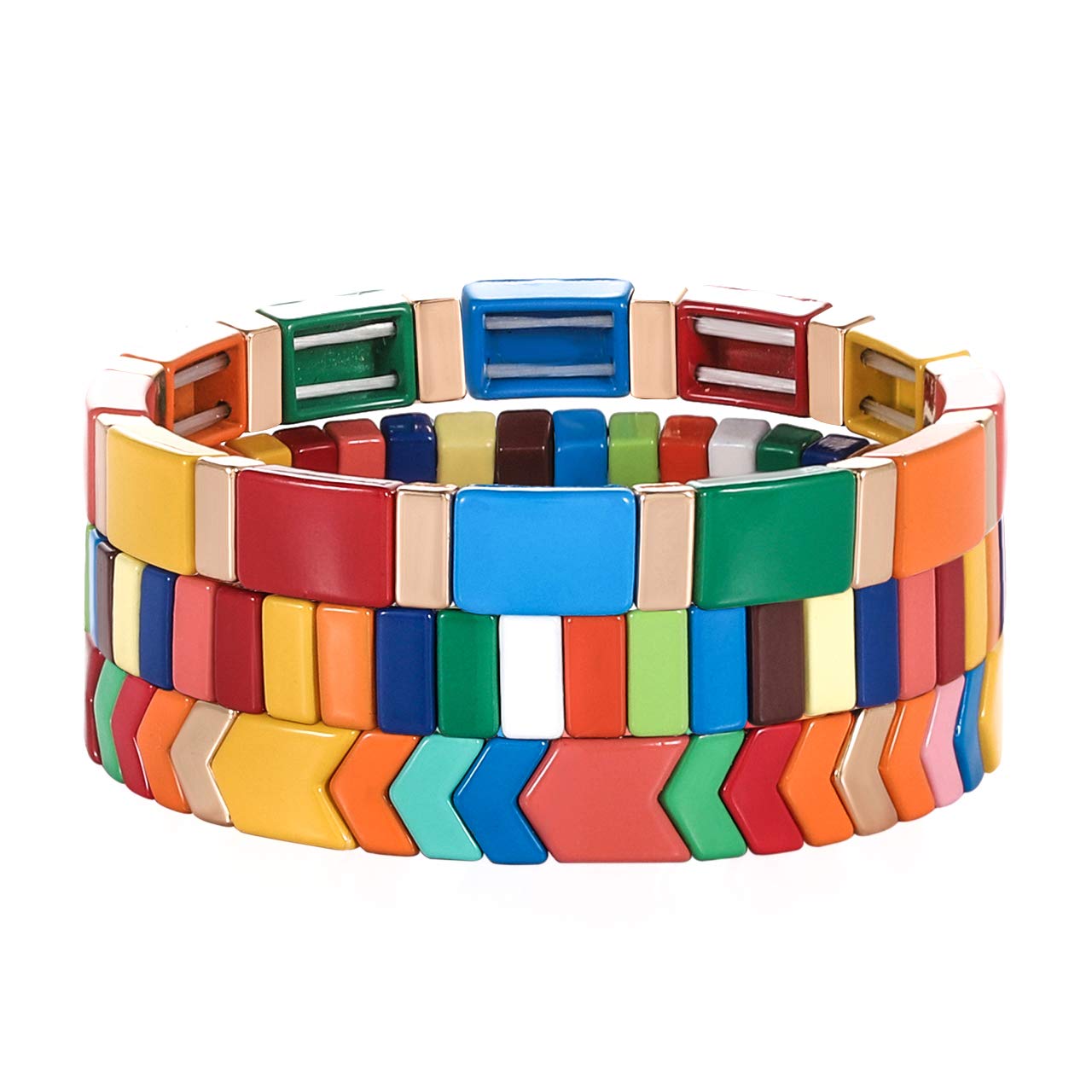 METOBAR Enamel Tile Tila Beaded Bracelet Set - Colorful Bohemian Stretchy Elastic Stackable Bracelets for Women - Perfect for Festival, Beach, and Boho Chic Outfits