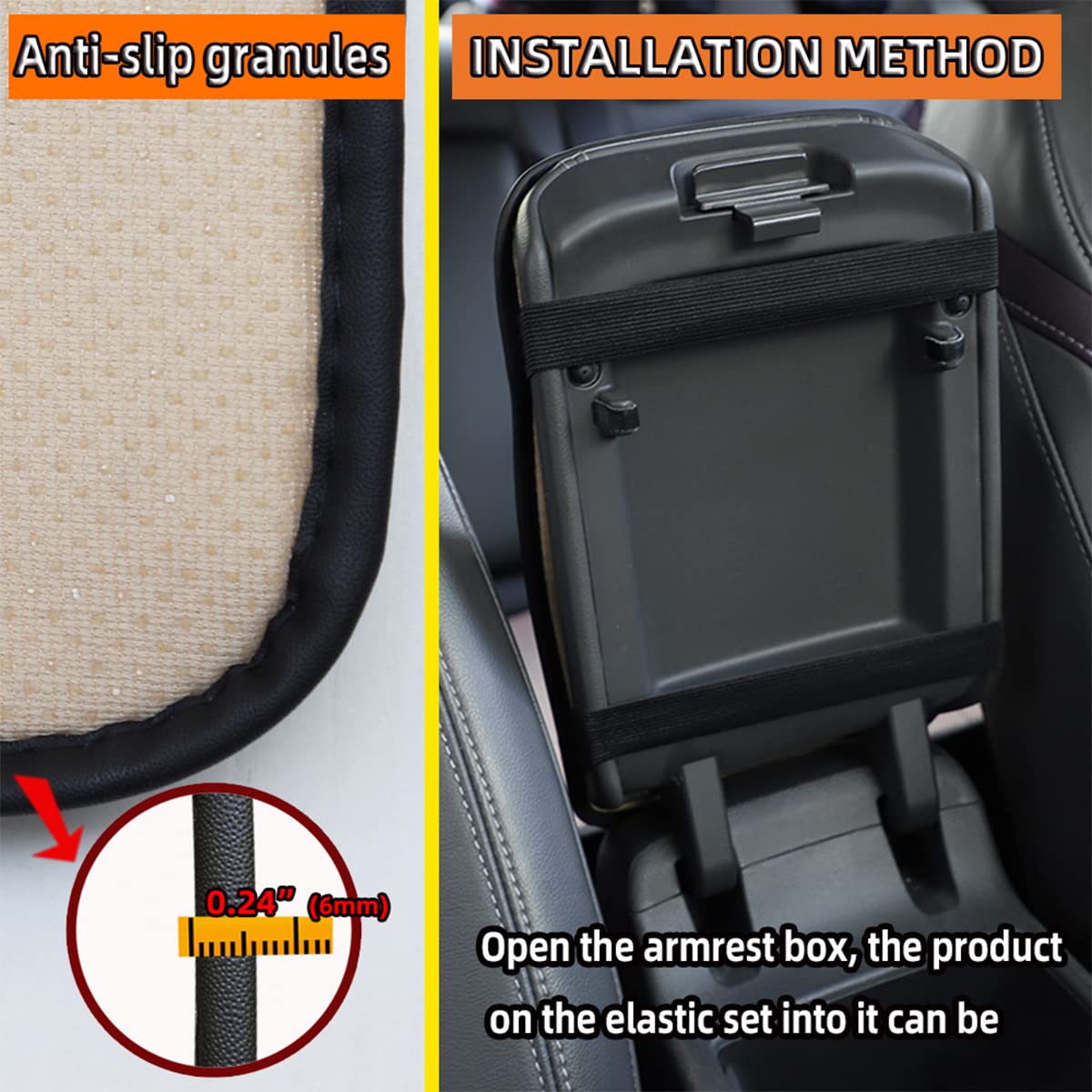 Universal 12.6x7.5 Inch PU Leather Car Center Console Cover - Waterproof Armrest Protector for Cars, SUVs & Vehicles - Orange Interior Accessories (Perfect for Road Trips, Daily Commutes & Protecting Your Car's Center Console)