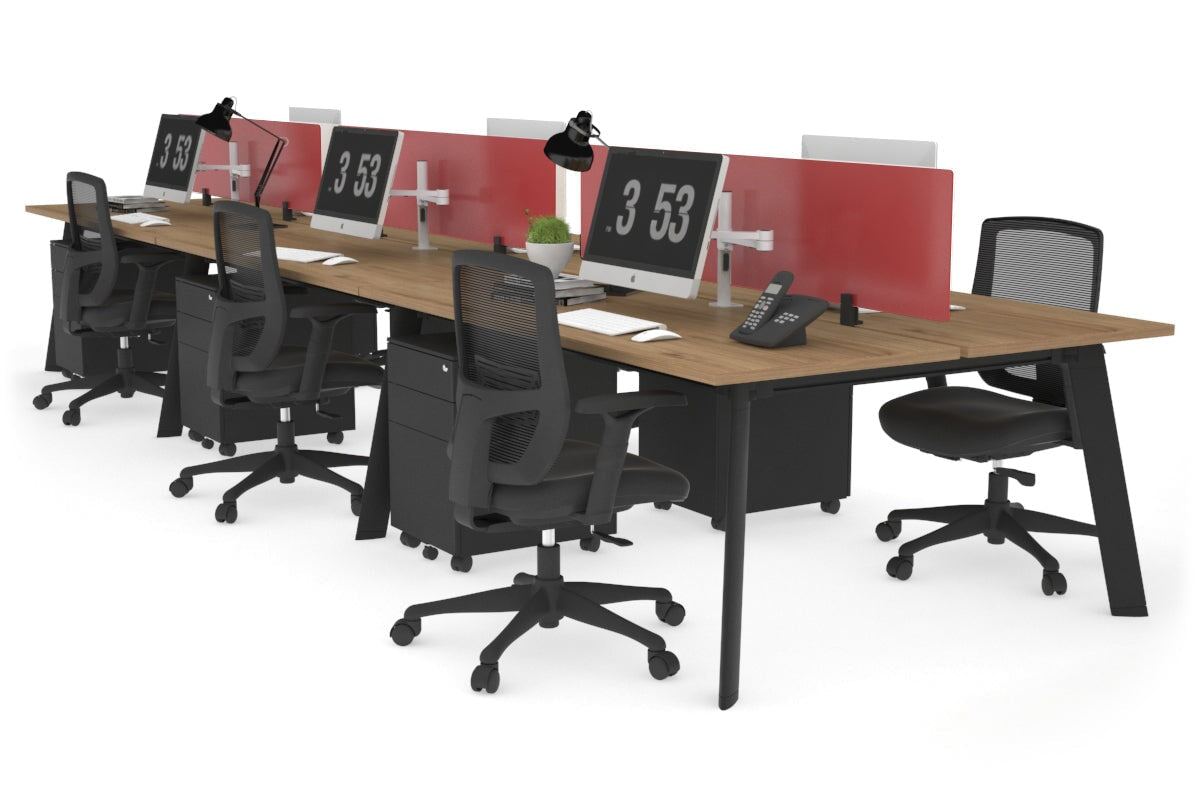 6-Person Workstation with Black Frame - 1400L x 700W Office Desk for Team Collaboration & Open Workspaces