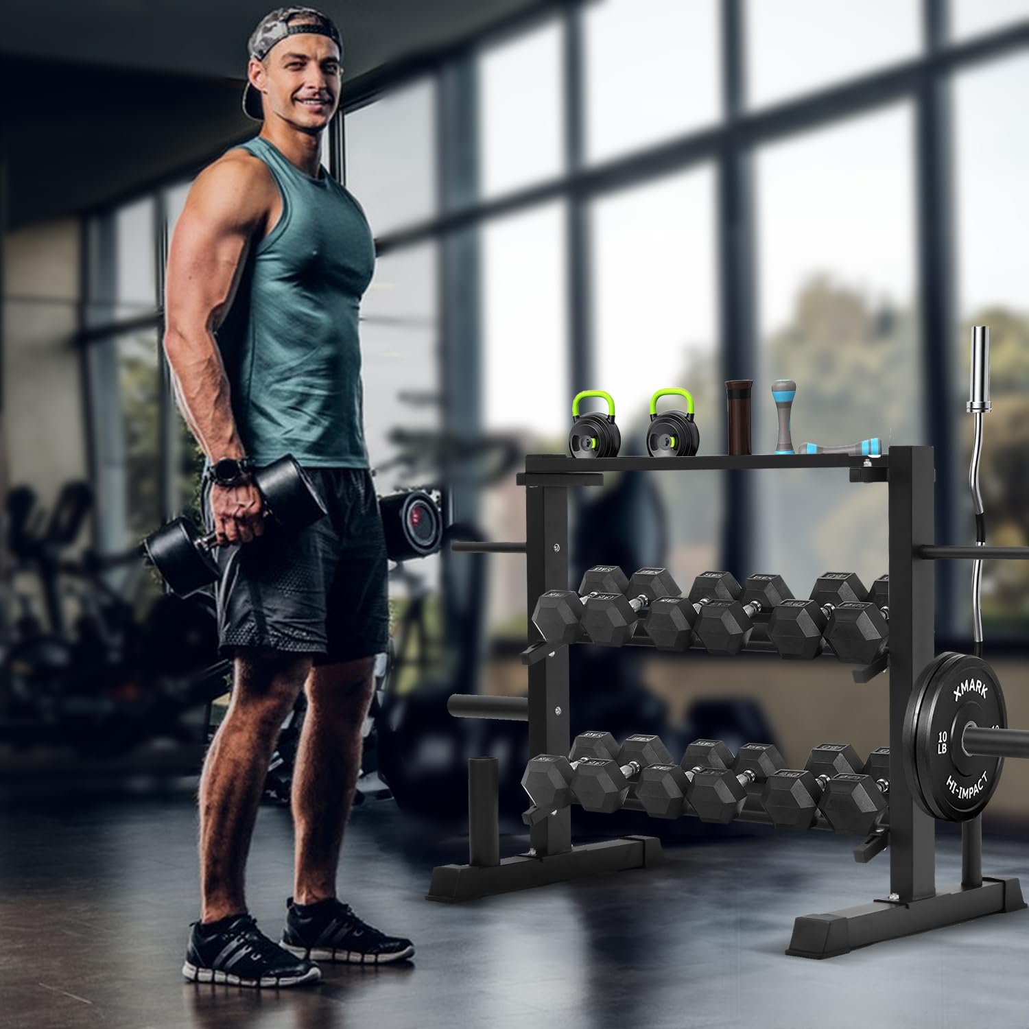 Adjustable Dumbbell Rack with Kettlebell Storage - Heavy Duty Weight Organizer Stand for Home Gym, Garage, and Fitness Studio - Perfect for Dumbbell Sets, Kettlebells, and Free Weight Organization