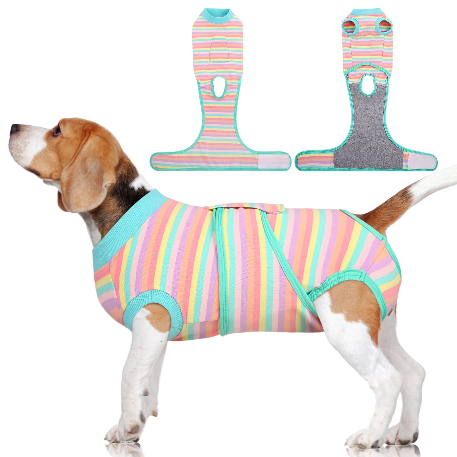 Post-Surgery Recovery Suit for Dogs - Soft Breathable Dog Bodysuit, E-Collar Alternative for Male & Female Pets - Anti-Licking Wound Protection Onesie (Mint Green Stripes, XL) - Ideal for Spay/Neuter Recovery & Wound Healing After Surgery