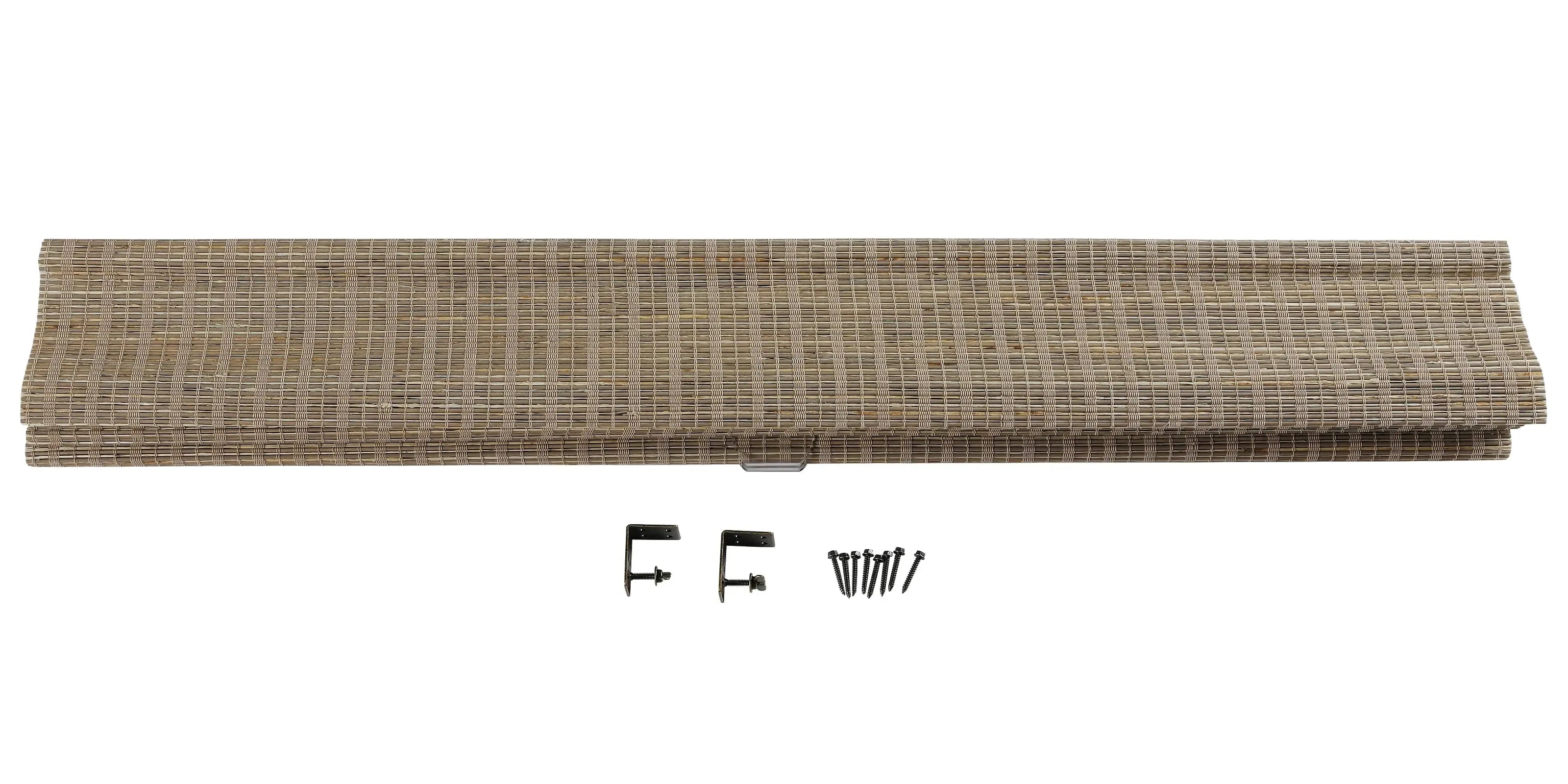 Natural Ramie Bamboo Woven Window Shade - Woodsmoke Color | Eco-Friendly Room Darkening Window Treatment for Living Room & Bedroom