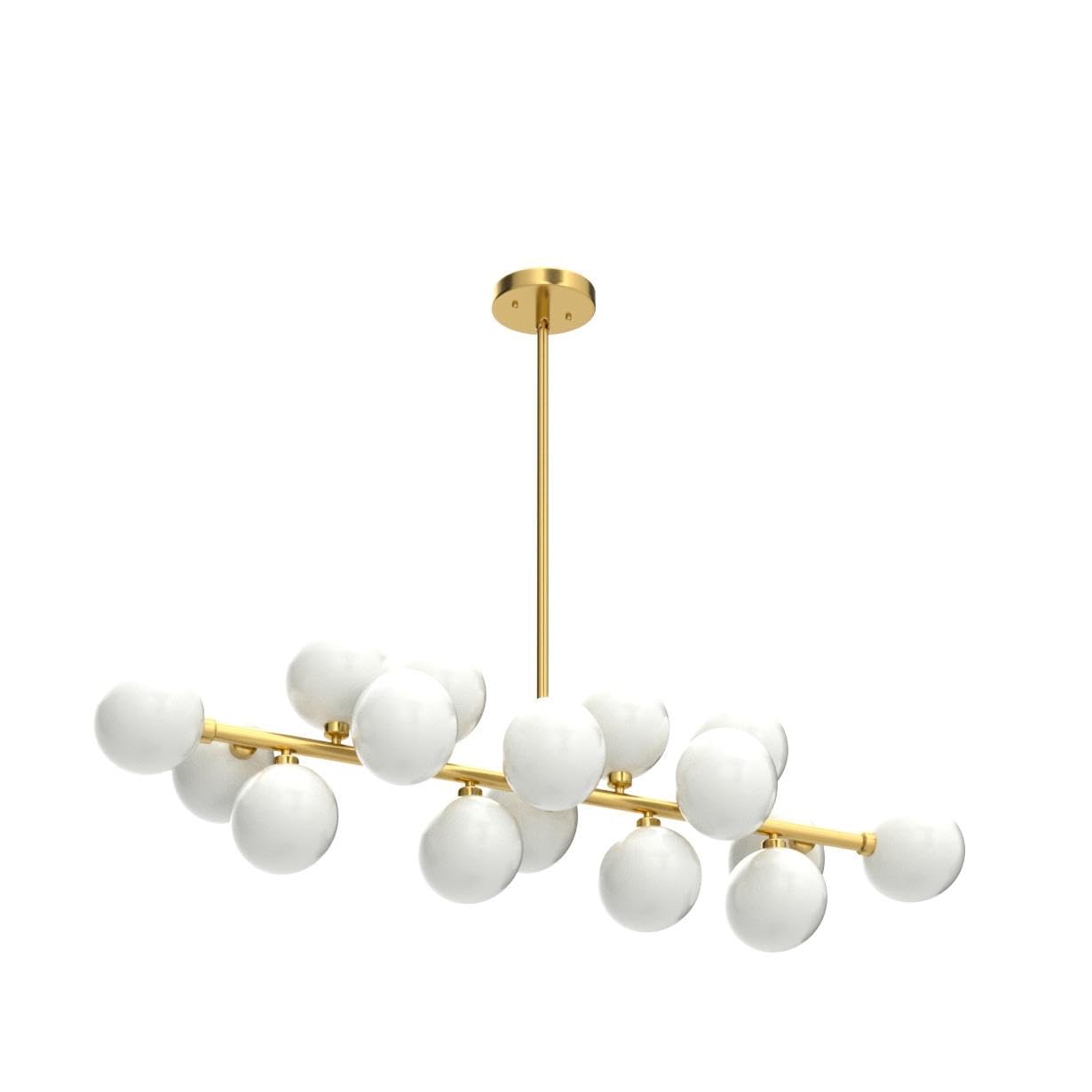 Modern Gold Rectangle Chandelier Pendant Light Fixture for Kitchen Island, Dining Room & Over Table - Milky White Lampshade | Elegant Ceiling Lighting for Home & Restaurant Decor