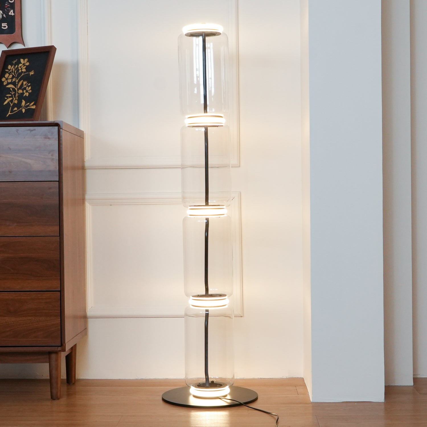 Modern Tamle Glass Floor Lamp - Elegant LED Standing Light for Living Room, Bedroom & Office - Adjustable Brightness & Warm White Light - Perfect for Reading, Relaxing & Home Decor