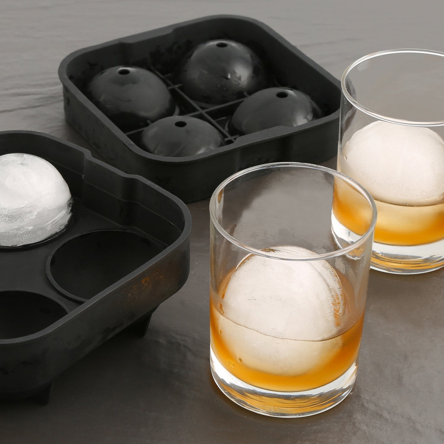 Premium Black 4-Sphere Silicone Ice Cube Tray - Perfect for Cocktails, Iced Coffee & Chilled Beverages