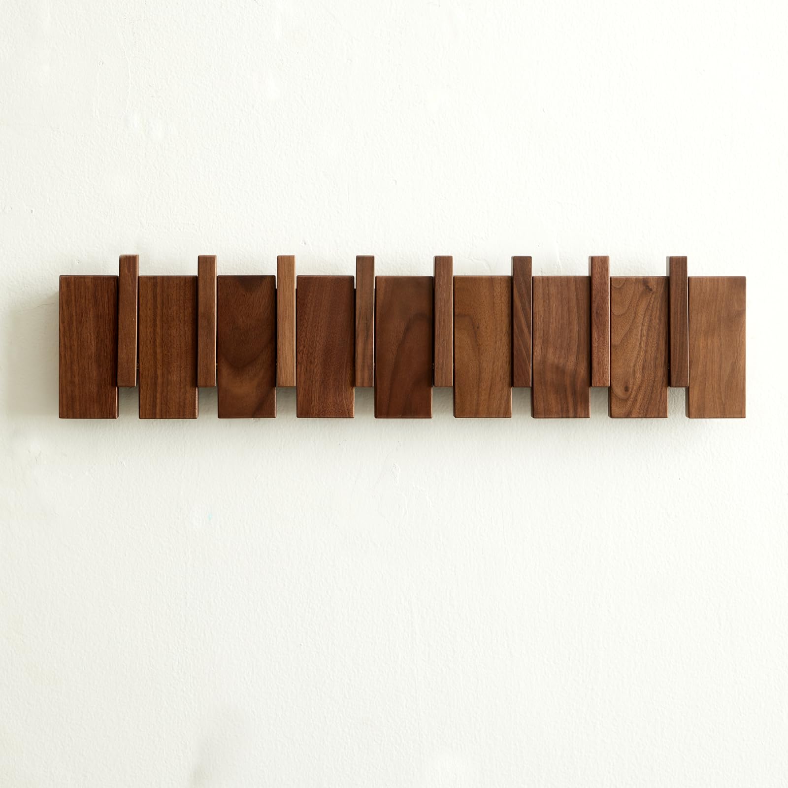 Sturdy Walnut Wood Wall Mounted Coat Rack with 8 Heavy Duty Hooks - Perfect for Hanging Coats, Keys, Hats, Robes, Towels, Plants & Bags - Ideal for Entryway, Bedroom, Bathroom & Mudroom Organization