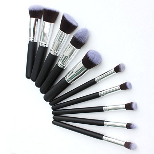 ELITEWAVE Professional 10-Piece Makeup Brush Set - Foundation, Blending, Blush, Eyeliner & Powder Brushes (Silver/Black/Grey) | Perfect for Everyday Makeup, Contouring & Professional Makeup Artist Kit