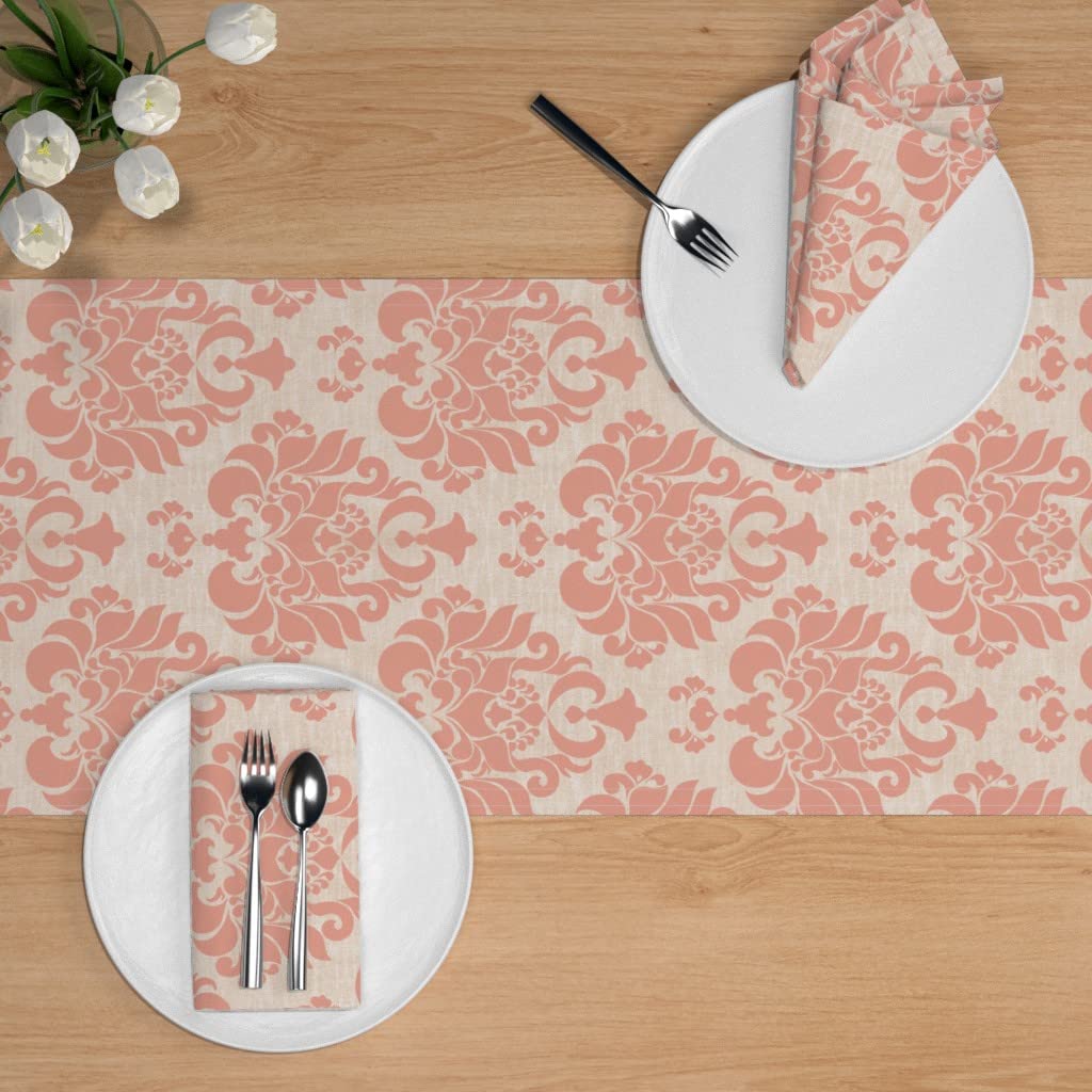 Custom Victorian Pink Damask Baroque Print Cotton Sateen Table Runner 108