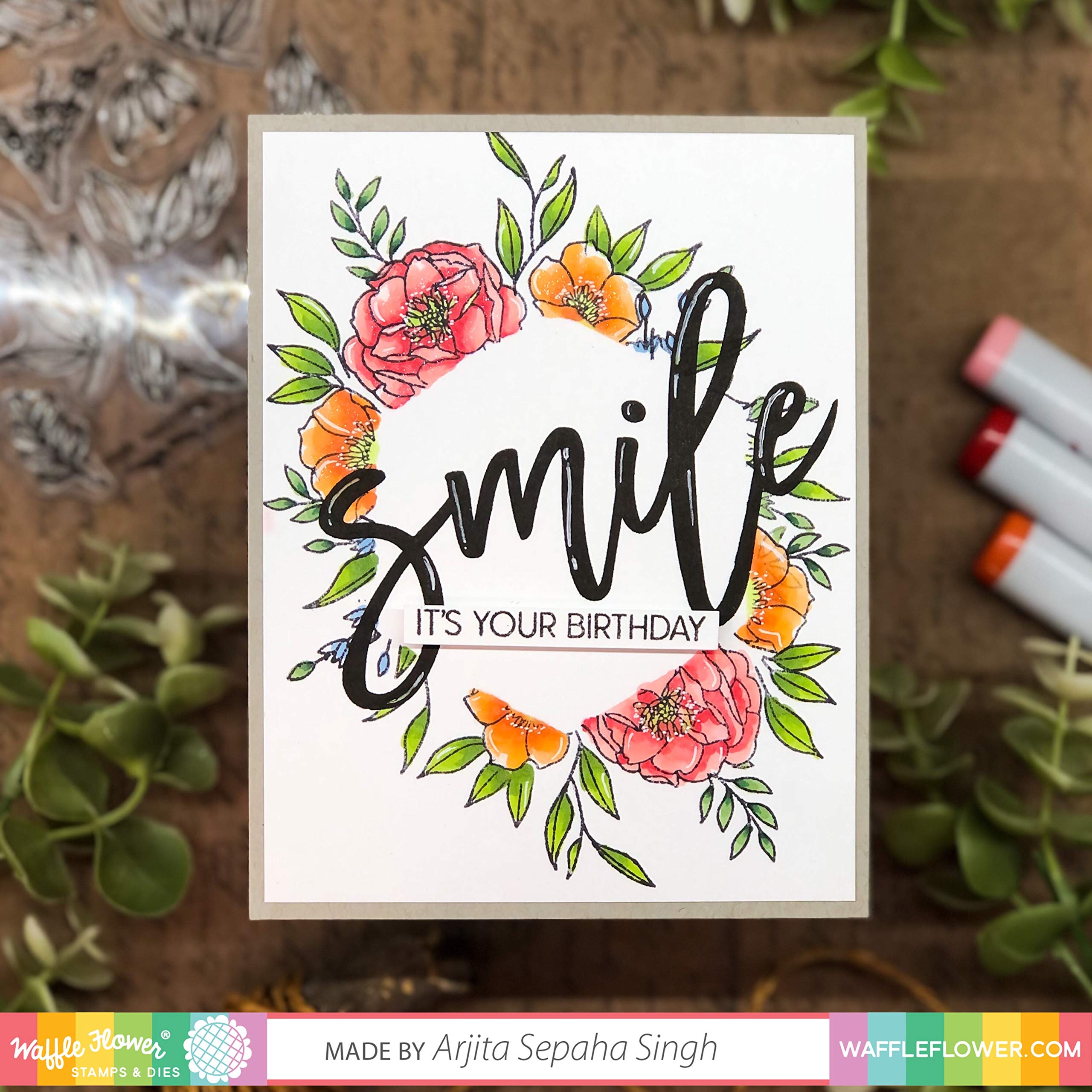 Waffle Flower Oversized Smile Stamp Set for Card Making & Scrapbooking - DIY Greeting Cards, Journaling, Planner Decorations