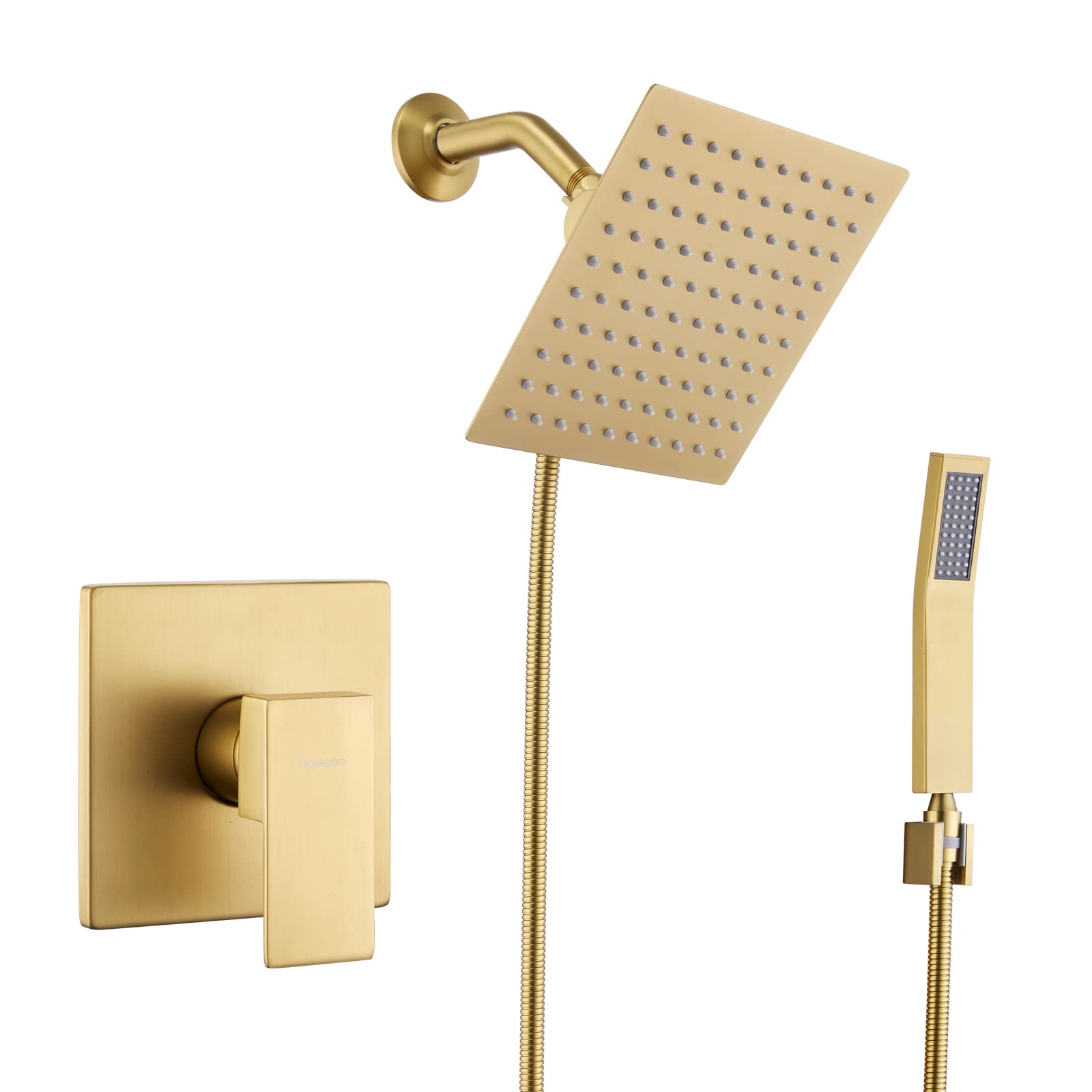 Premium Rain Shower Head with Handheld Shower Combo Set - Brushed Gold Finish - Includes Adjustable Wall Mount Bracket, 3-Way Diverter & 5ft Stainless Steel Hose - Perfect for Bathroom Renovation & Spa-Like Shower Experience