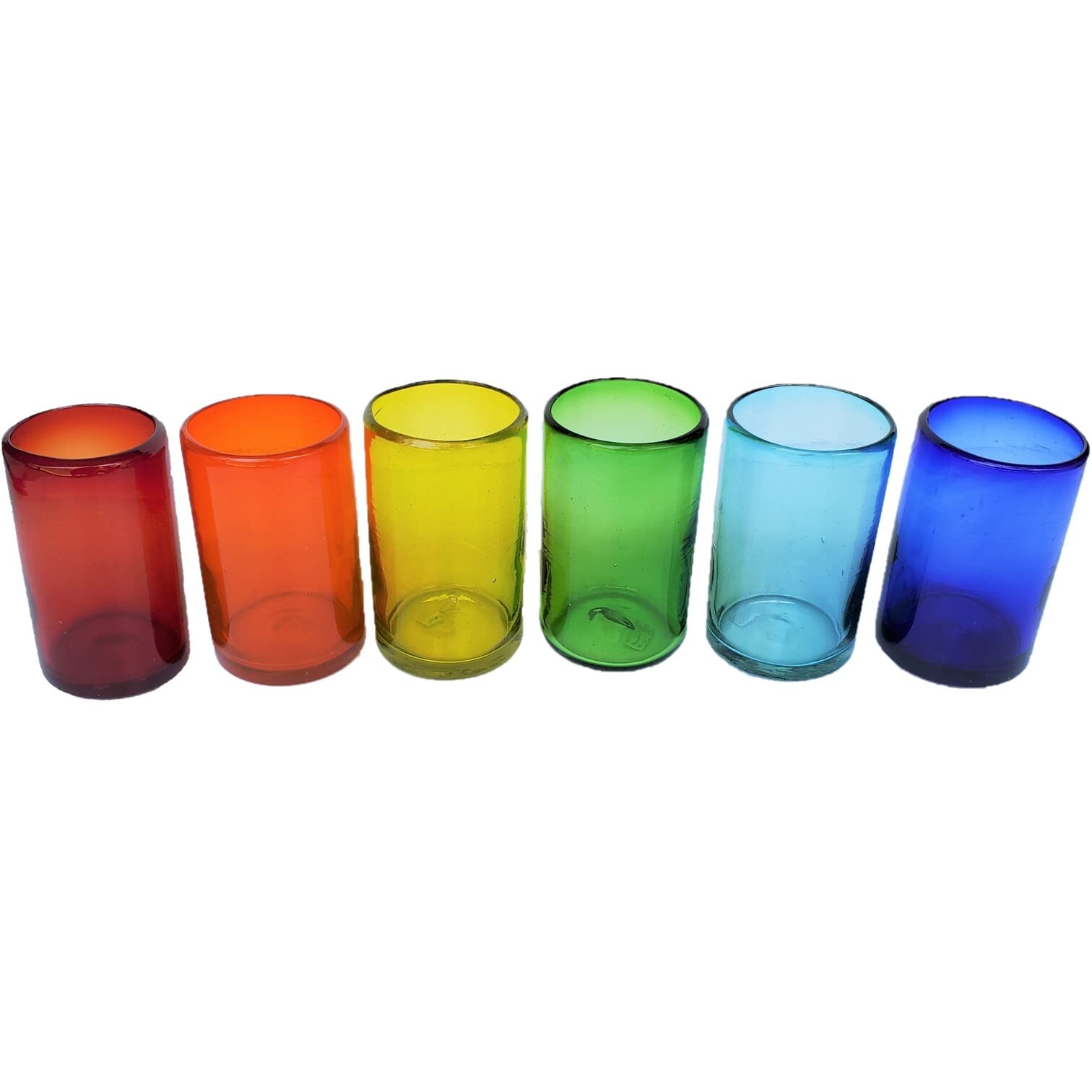 Vibrant Rainbow Colored 14oz Recycled Glass Drinking Cups - Set of 6, Lead-Free & Non-Toxic, Perfect for Parties, Home Decor & Eco-Friendly Beverage Serving