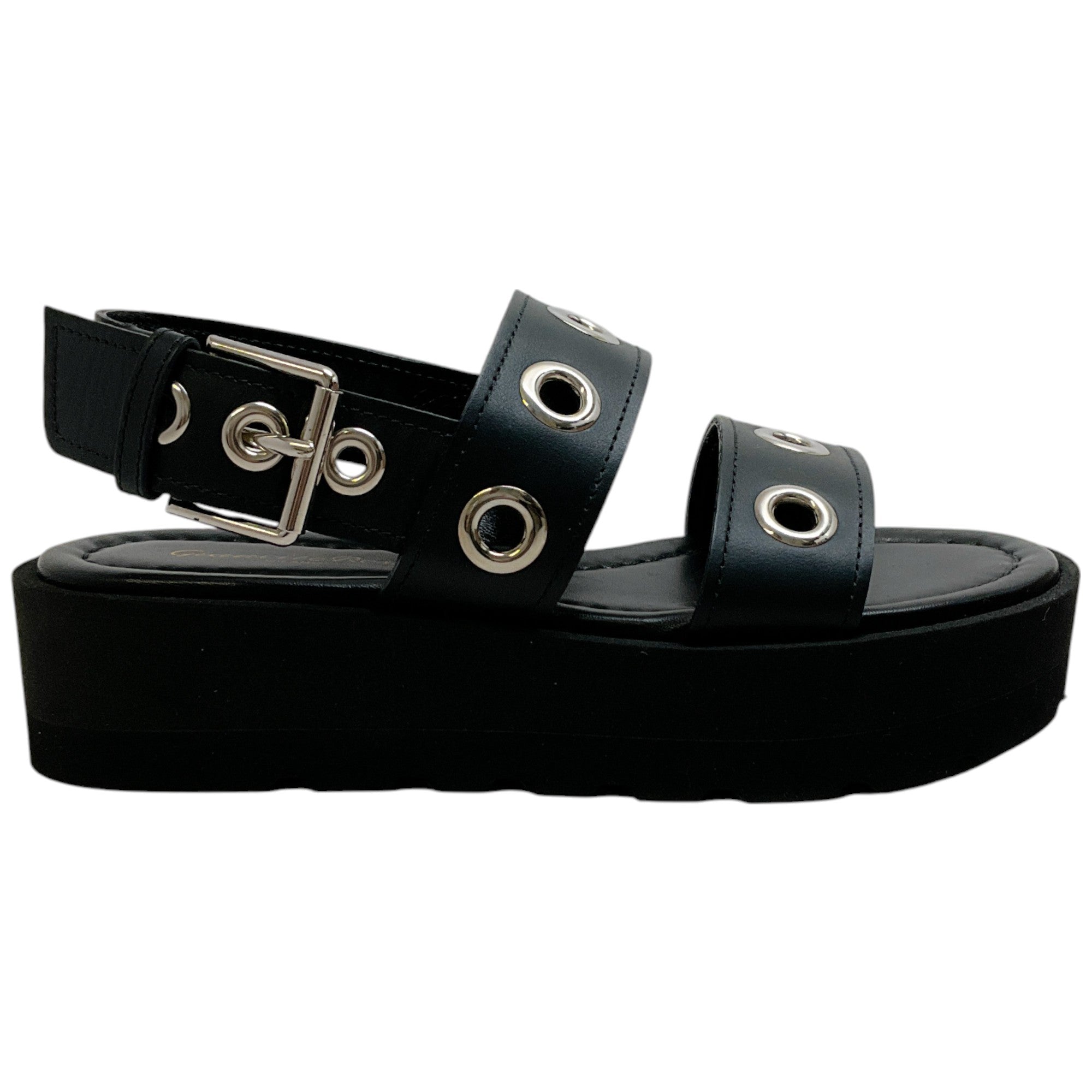 Gianvito Rossi Black Leather Double Strap Platform Sandals with Grommets - Women's Fashion High Heel Shoes for Party, Wedding & Evening Events