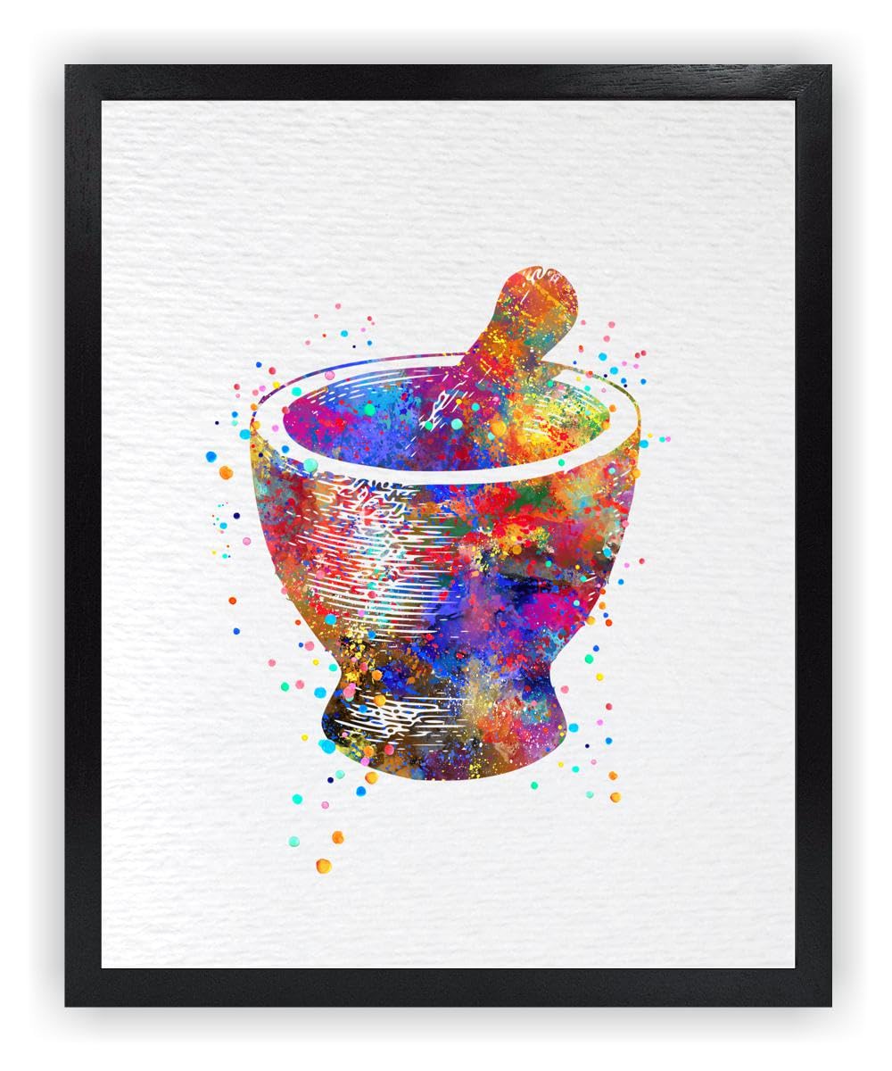Dignovel Studios 18x24 Unframed Pharmacist Wall Art - Pestle and Mortar Watercolor Print, Medical Decor for Clinic, Doctor Office & Home | Perfect for Pharmacy, Nursery & Kids Room Decor