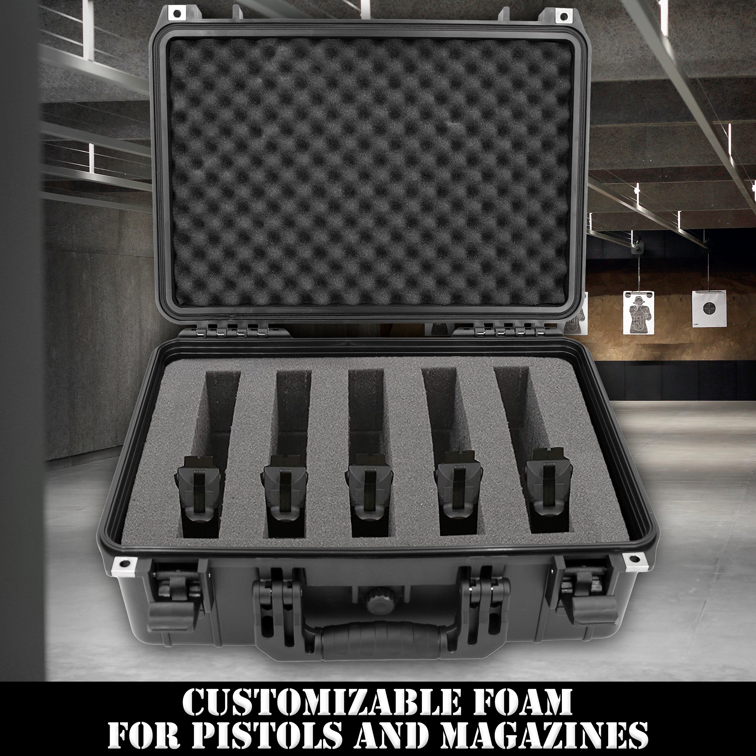 CASEMATIX 18 Customizable 6 Pistol Waterproof Shockproof Hard Gun Case with 3 Foam Layers for Pistols, Magazines & Accessories | Perfect for Range, Travel & Secure Storage