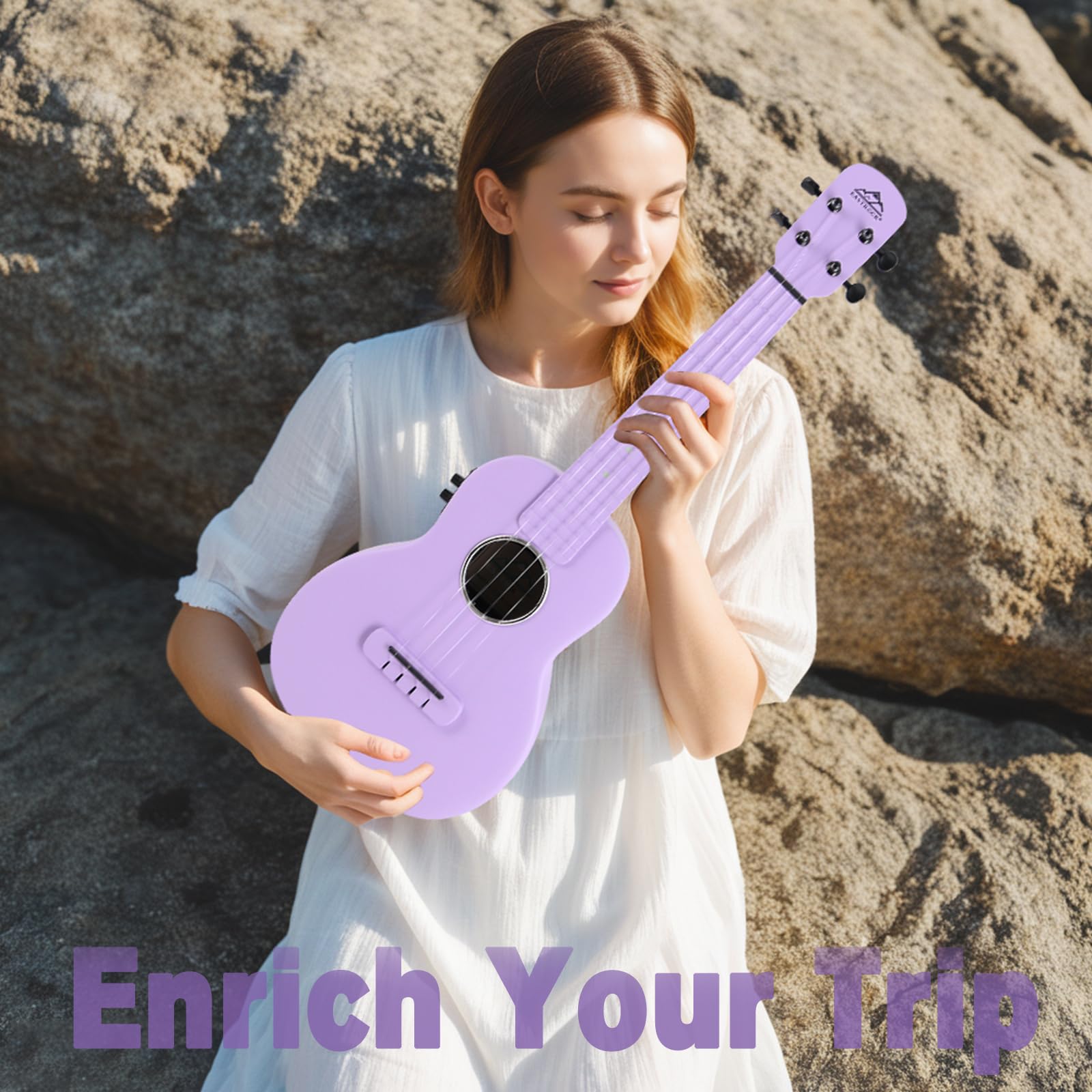 EASTROCK 23 Inch Carbon Fiber Electric Concert Ukulele Kit - Professional Ukelele for Kids, Students & Adults with Case, Strap, Capo & Strings (Purple) | Perfect for Beginners, Live Performances & Home Practice