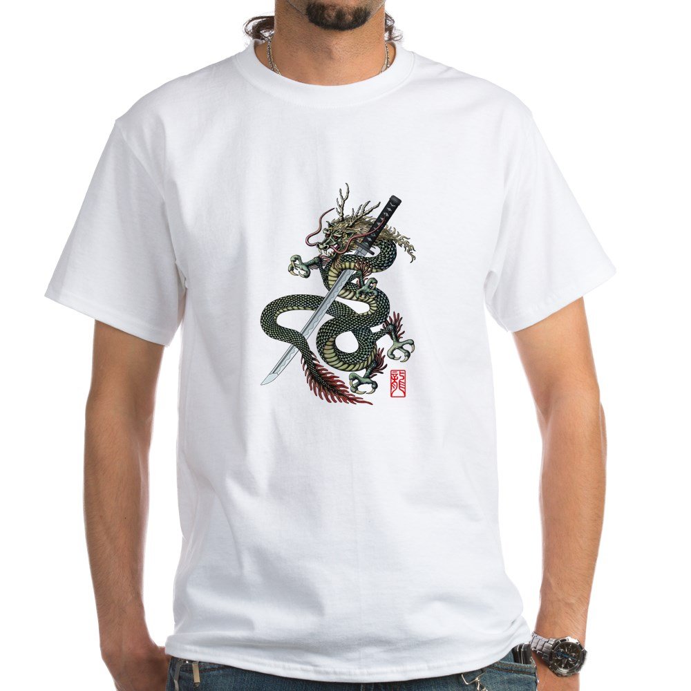 Dragon Katana White Cotton T-Shirt for Men & Women | Anime & Gaming Inspired Graphic Tee | Perfect for Cosplay, Conventions & Casual Wear