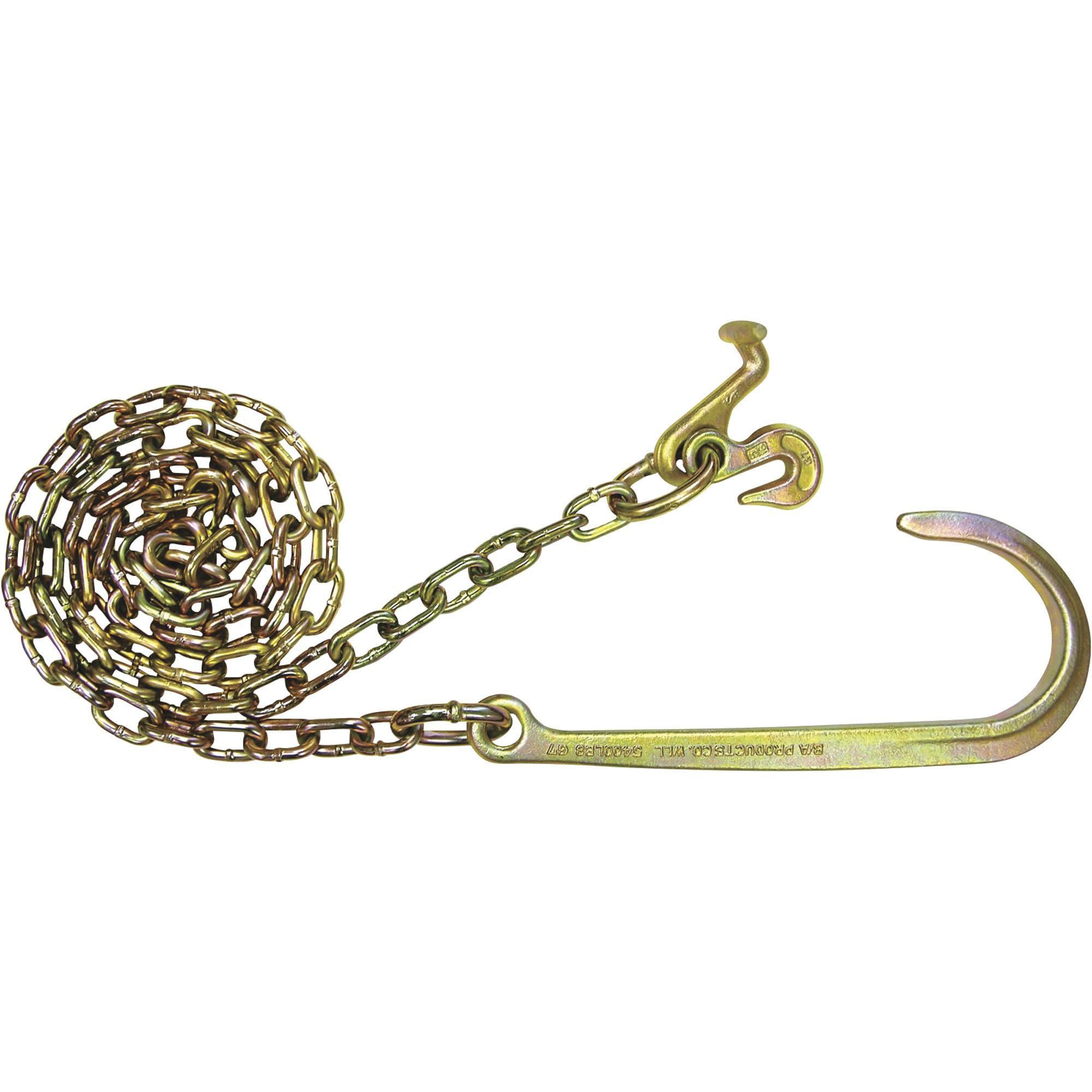 8ft Heavy Duty Chain with 15in J Hook, T Hook & Grab Hook - Model N711-6B for Towing, Lifting & Securing Loads - Ideal for Construction, Farm & Industrial Use