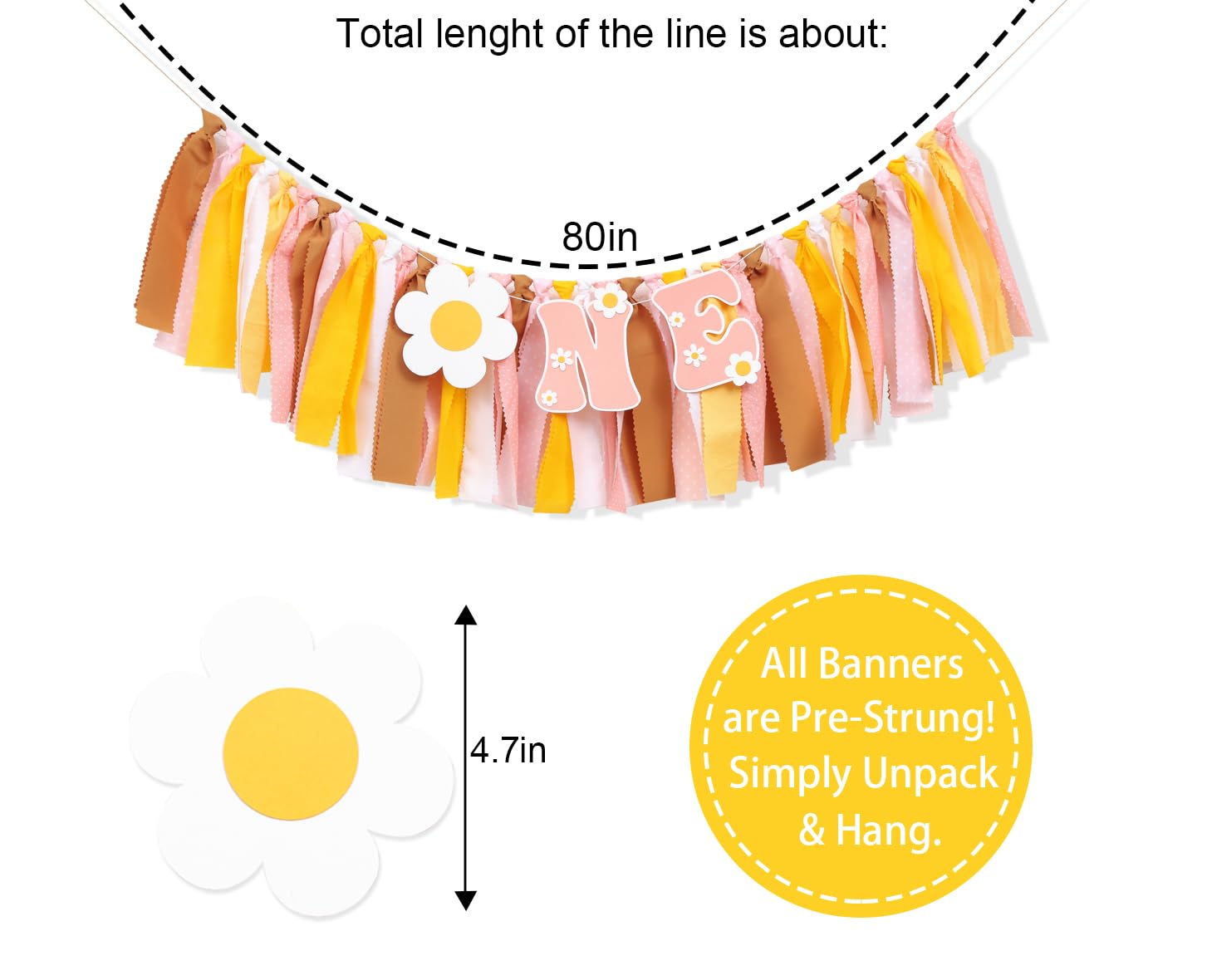 Groovy One First Birthday High Chair Banner - Hippie Daisy 1st Birthday Decorations, Baby Shower Garland, Cake Smash Backdrop for Boho Themed Parties - Perfect for Nursery, Highchair Decor & Photoshoot Background