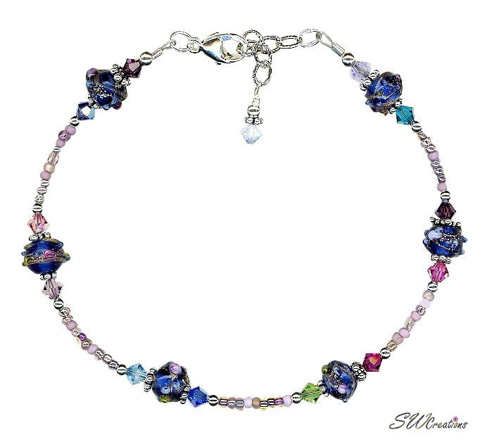 Cobalt Blue Crystal Beaded Anklet for Women - Elegant Bohemian Ankle Bracelet for Summer, Beach, Wedding & Festival Jewelry