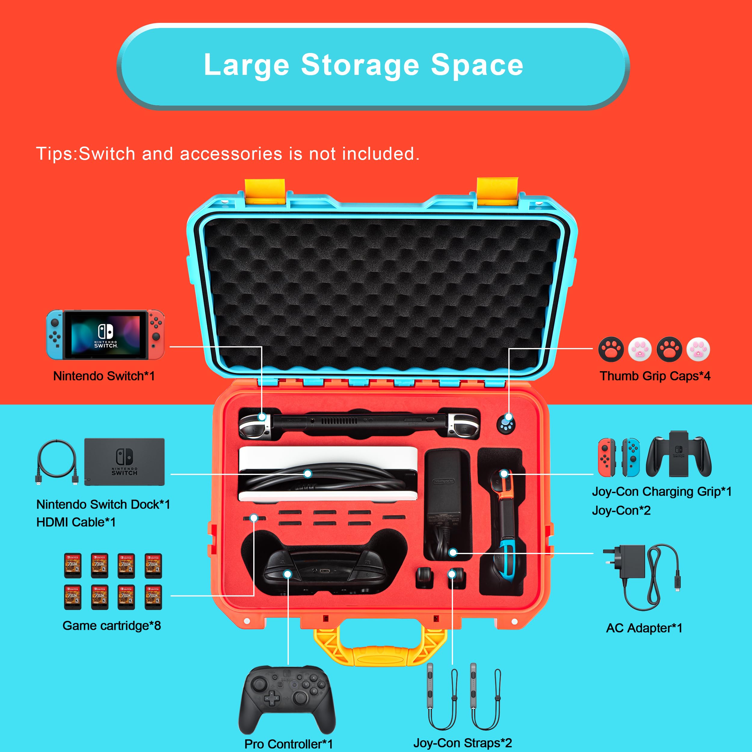 Durable Hard Shell Carrying Case for Nintendo Switch & Switch OLED Model 2021 - Protective Travel Case for Switch Console & Accessories (Orange & Blue) | Perfect for Gaming On-The-Go, Travel & Storage