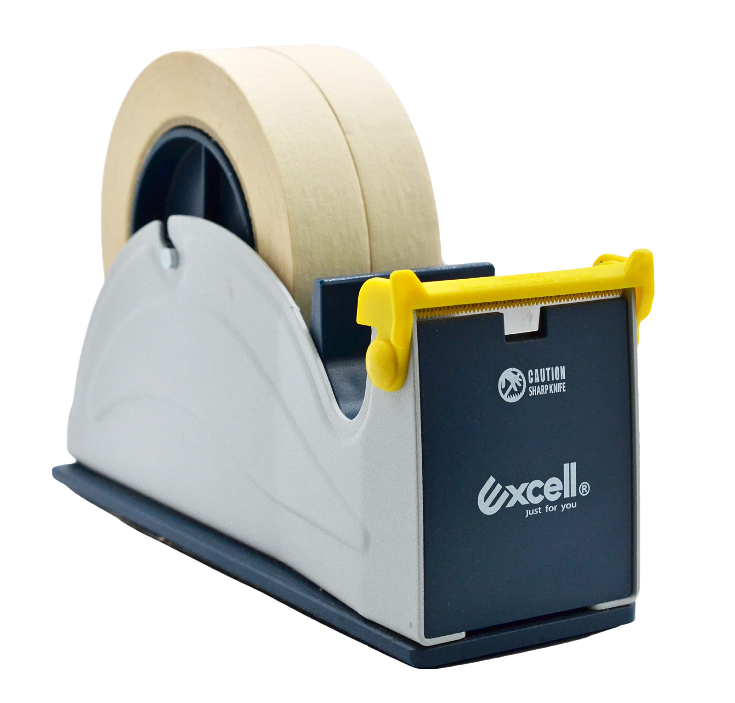 WOD TTD2SD Heavy Duty Steel Tape Dispenser with Twin Rolls - Fits 2 Inch Wide Tape, 3 Inch Core, Weighted Rubber Base for Stability (Blue & Gray, Pack of 10) - Perfect for Office, Warehouse, Shipping & Packaging