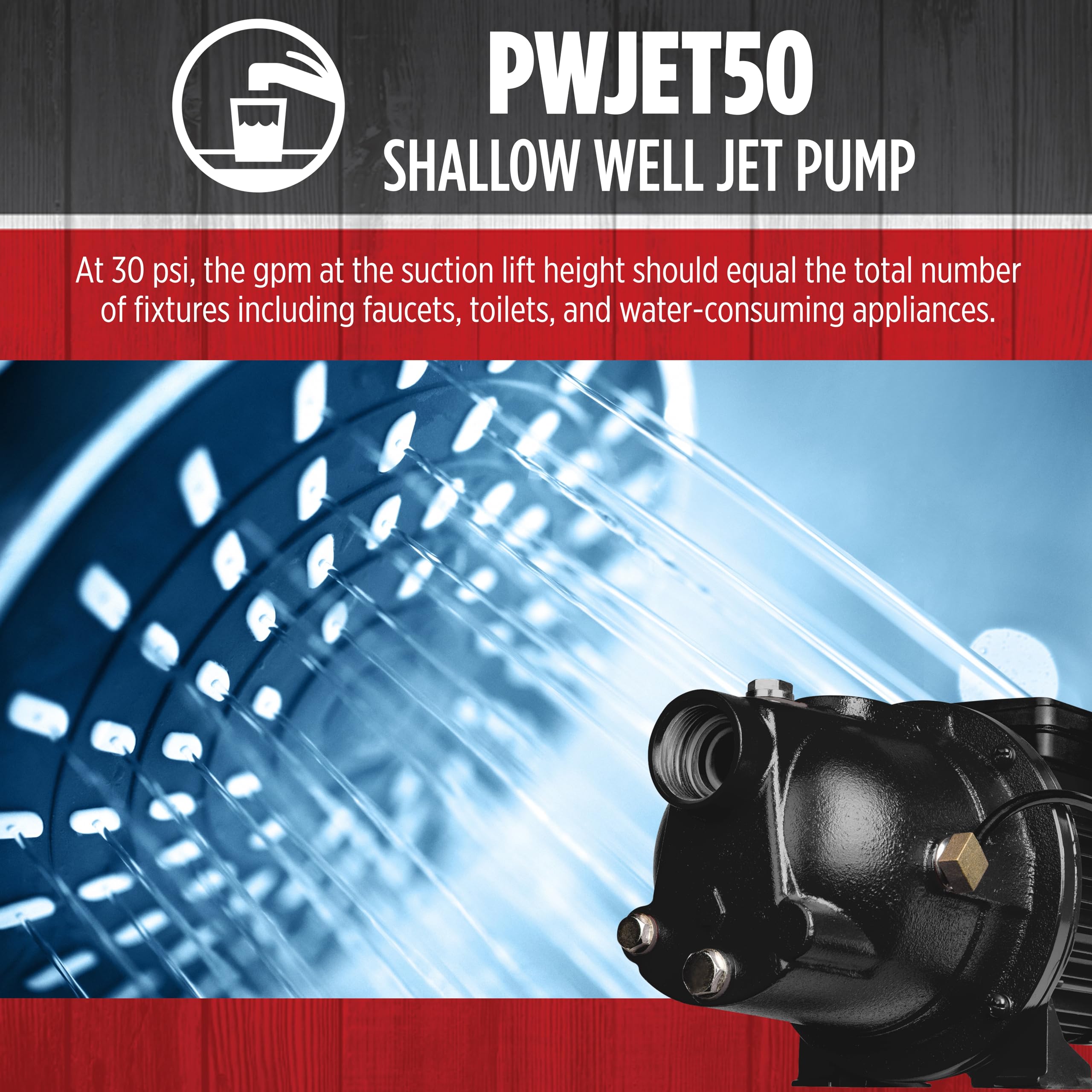 Red Lion PWJET50 1/2 HP Cast Iron Shallow Well Jet Pump - 7.4 GPM, 115/230V, Black (Model 97080501) - Perfect for Home Water Supply, Irrigation & Farm Use