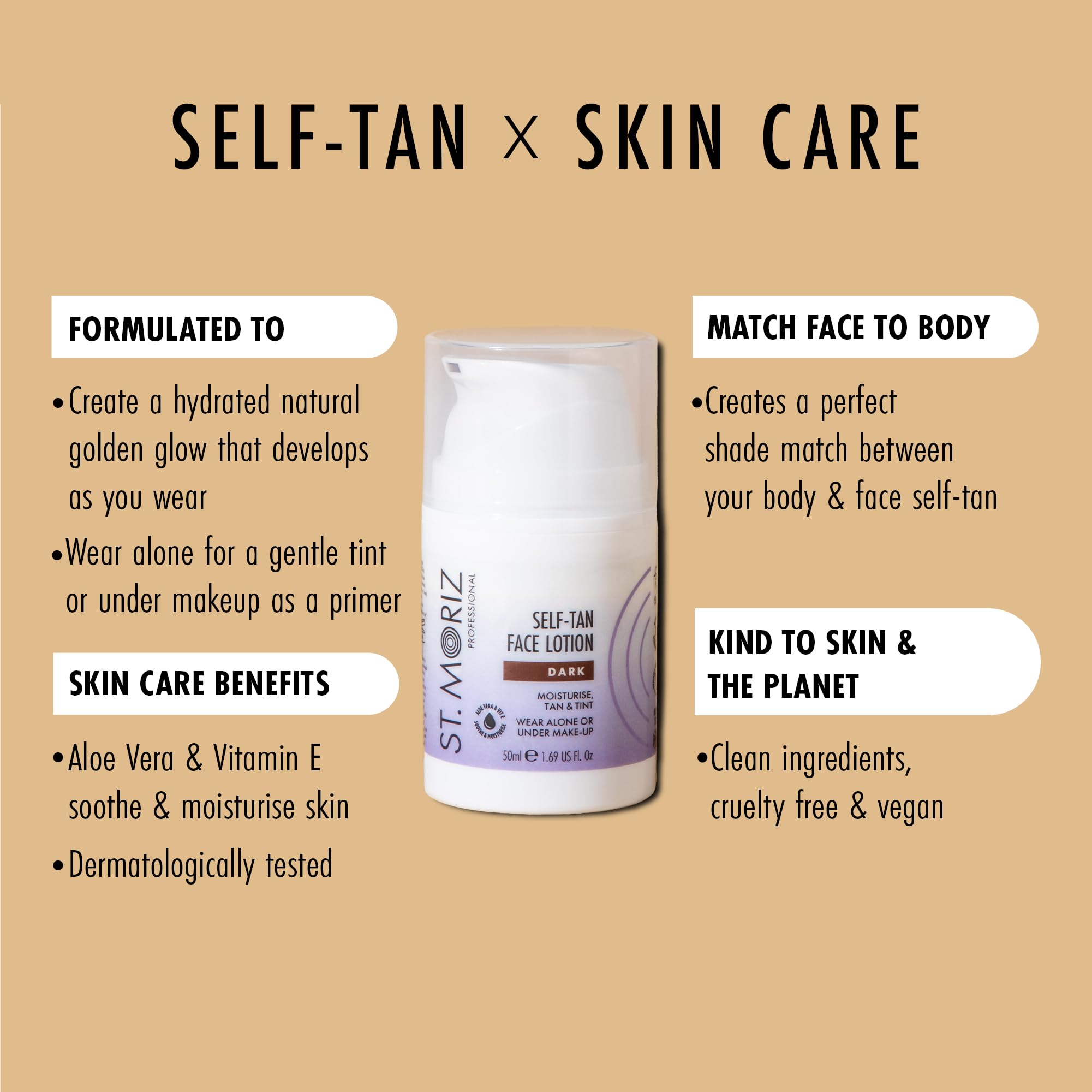 St Moriz Professional Dark Self Tan Face Lotion with Aloe Vera & Vitamin E - Gradual Natural Glow, Vegan Fake Tan for Face | Wear Alone or Under Makeup, No Wash Off Required | 50ml | Perfect for Sunless Tanning, Special Occasions & Everyday Natural Look