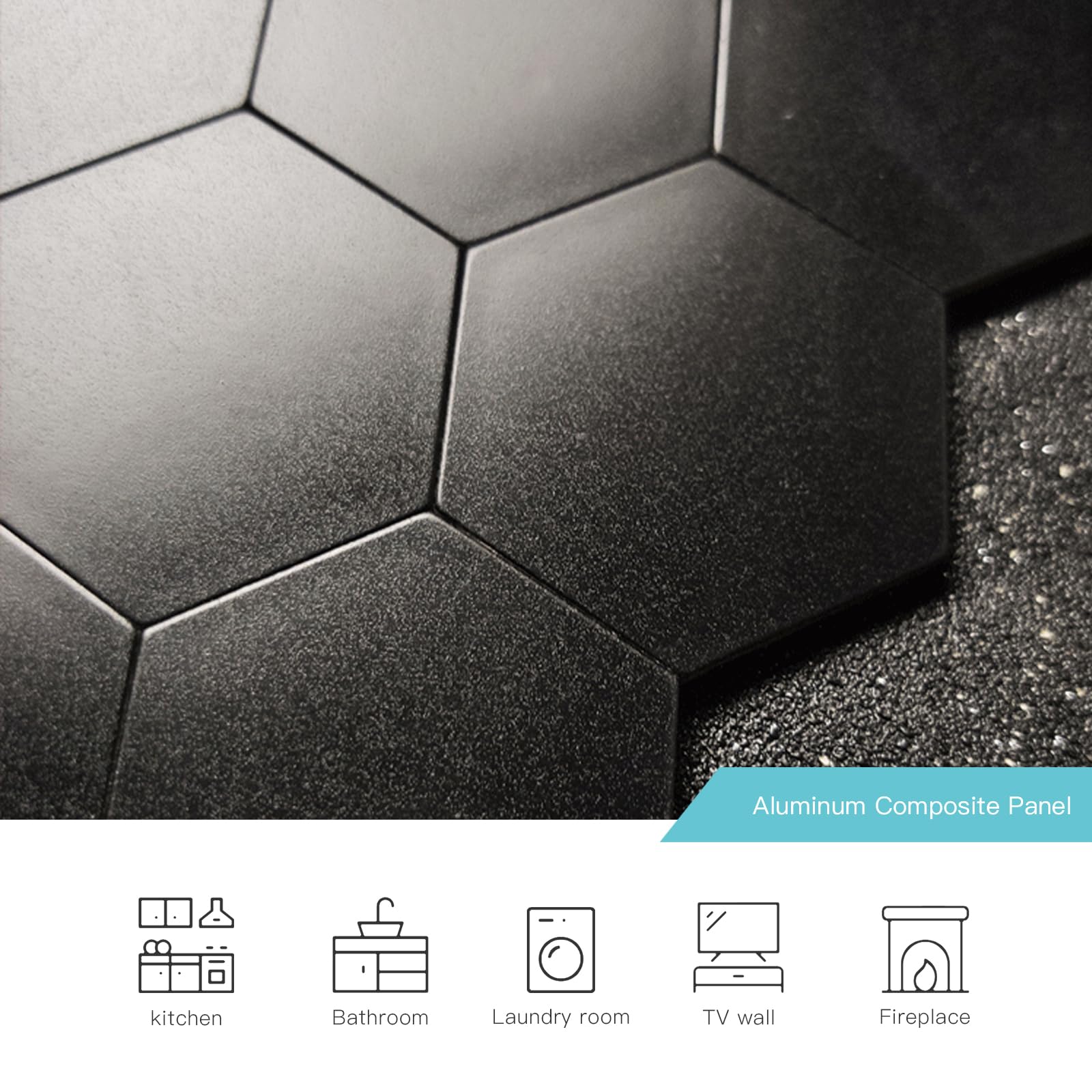 Hexagon Peel and Stick Black Tile Backsplash - Self Adhesive Aluminum Composite Panel for Kitchen Wall (12 Sheets) - Easy DIY Home Upgrade for Backsplash, Bathroom & Laundry Room